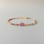 Tiny Pink Sapphire Bracelet Ruby Dainty Gemstone Beaded Bracelet Pink Jewelry Minimalist September Birthstone Birthday Gift Wife Daughter