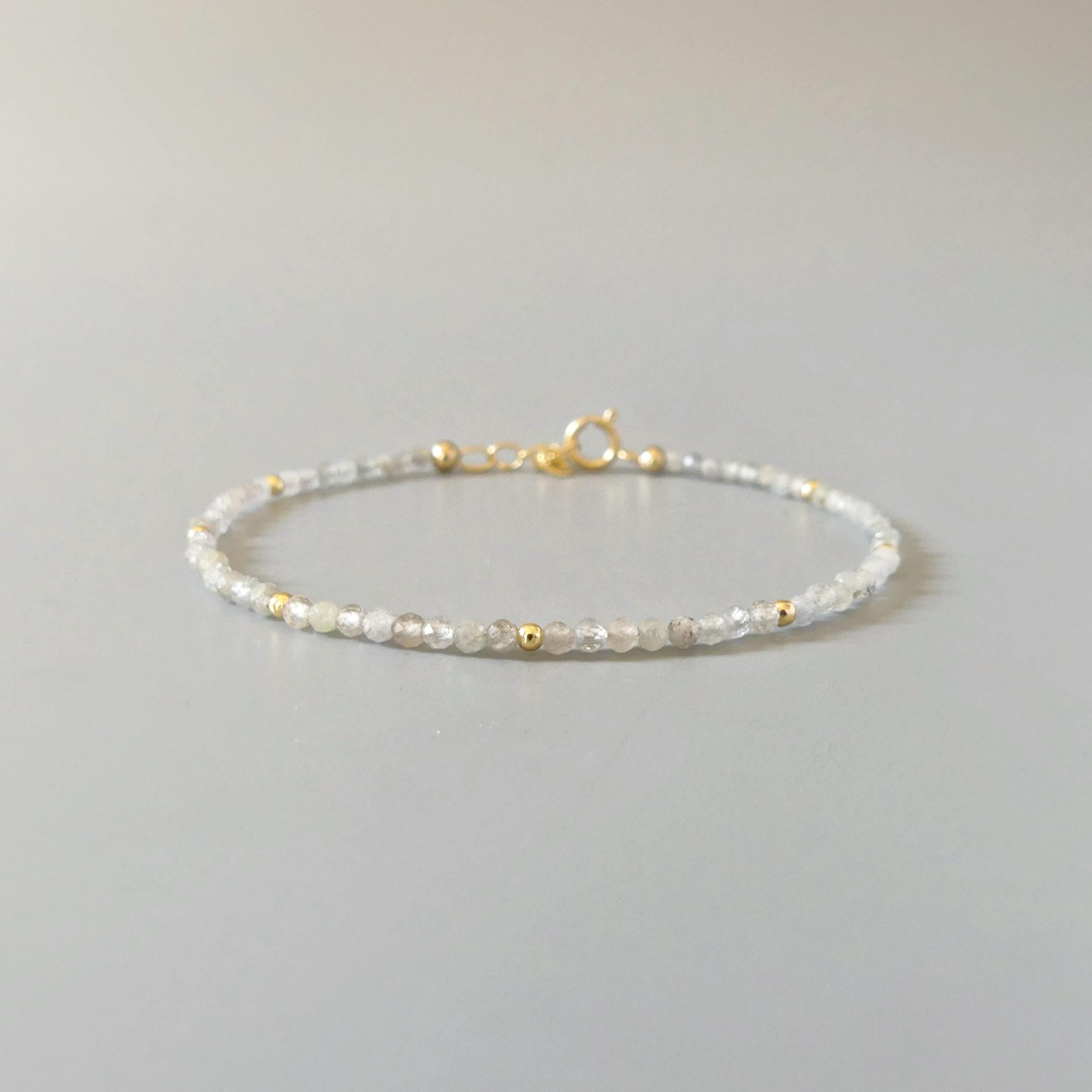 Tiny Montana Sapphire Bracelet Dainty Beaded Bracelet September Birthstone Sparkly Bracelet Cute Minimalist Jewelry Gift for Women Daughter