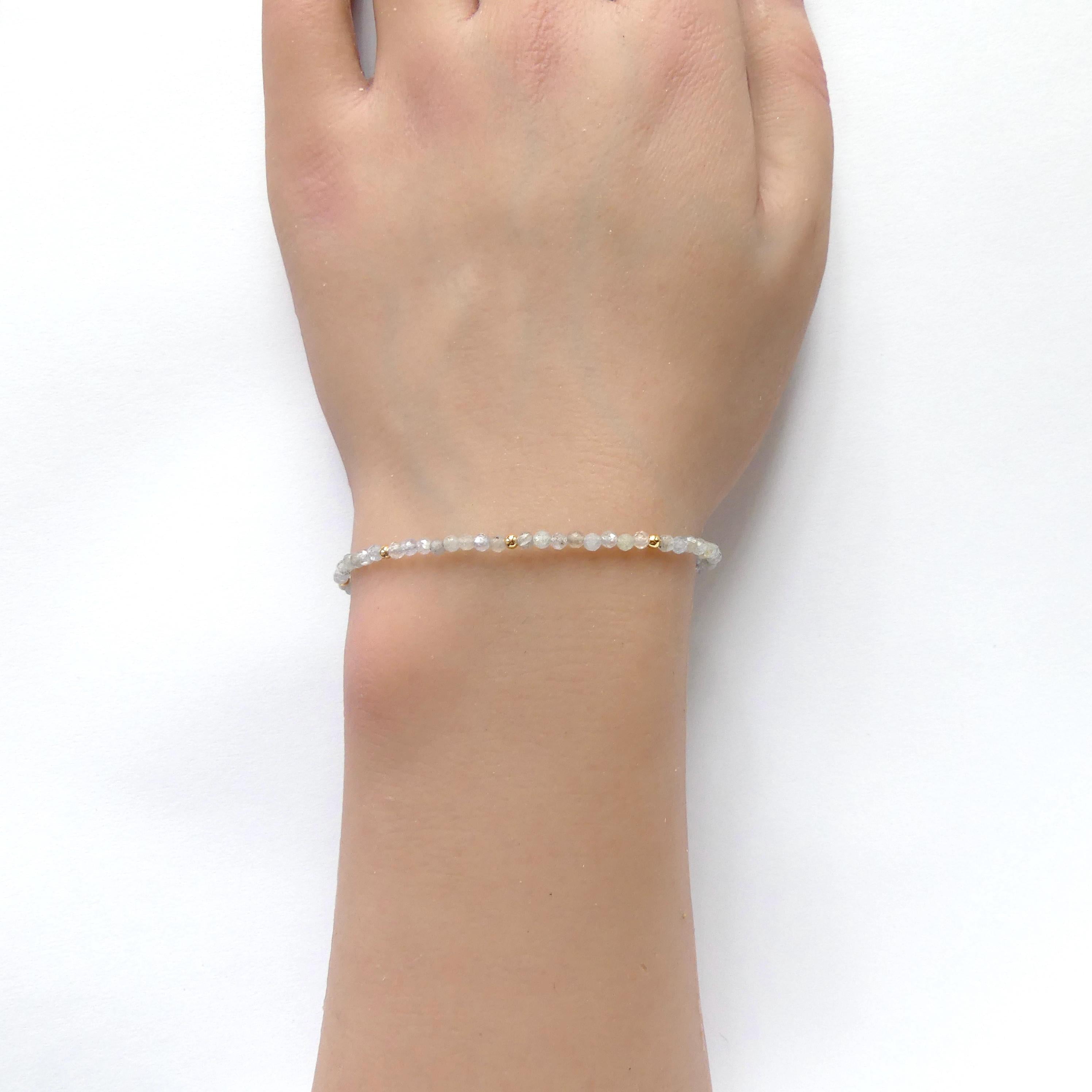 Tiny Montana Sapphire Bracelet Dainty Beaded Bracelet September Birthstone Sparkly Bracelet Cute Minimalist Jewelry Gift for Women Daughter