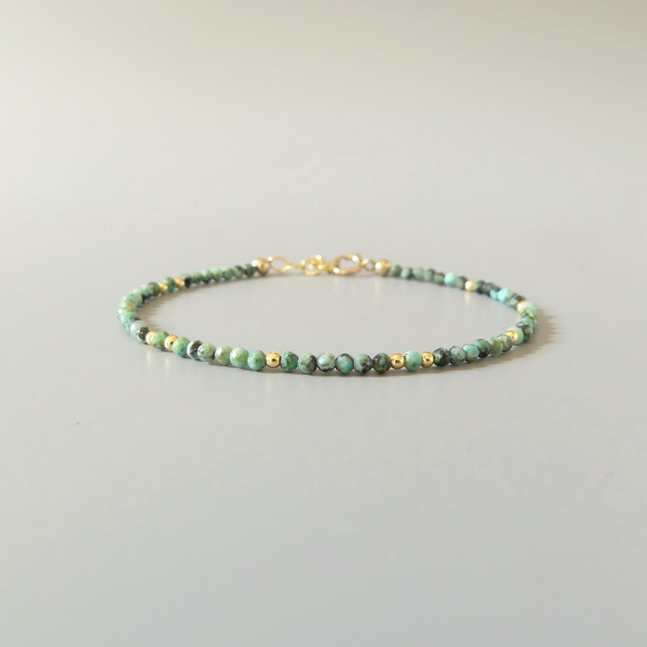 Tiny African Turquoise Bracelet Dainty Gemstone Beaded Bracelet Minimalist Blue Green Crystal December Birthstone Birthday Gift Daughter