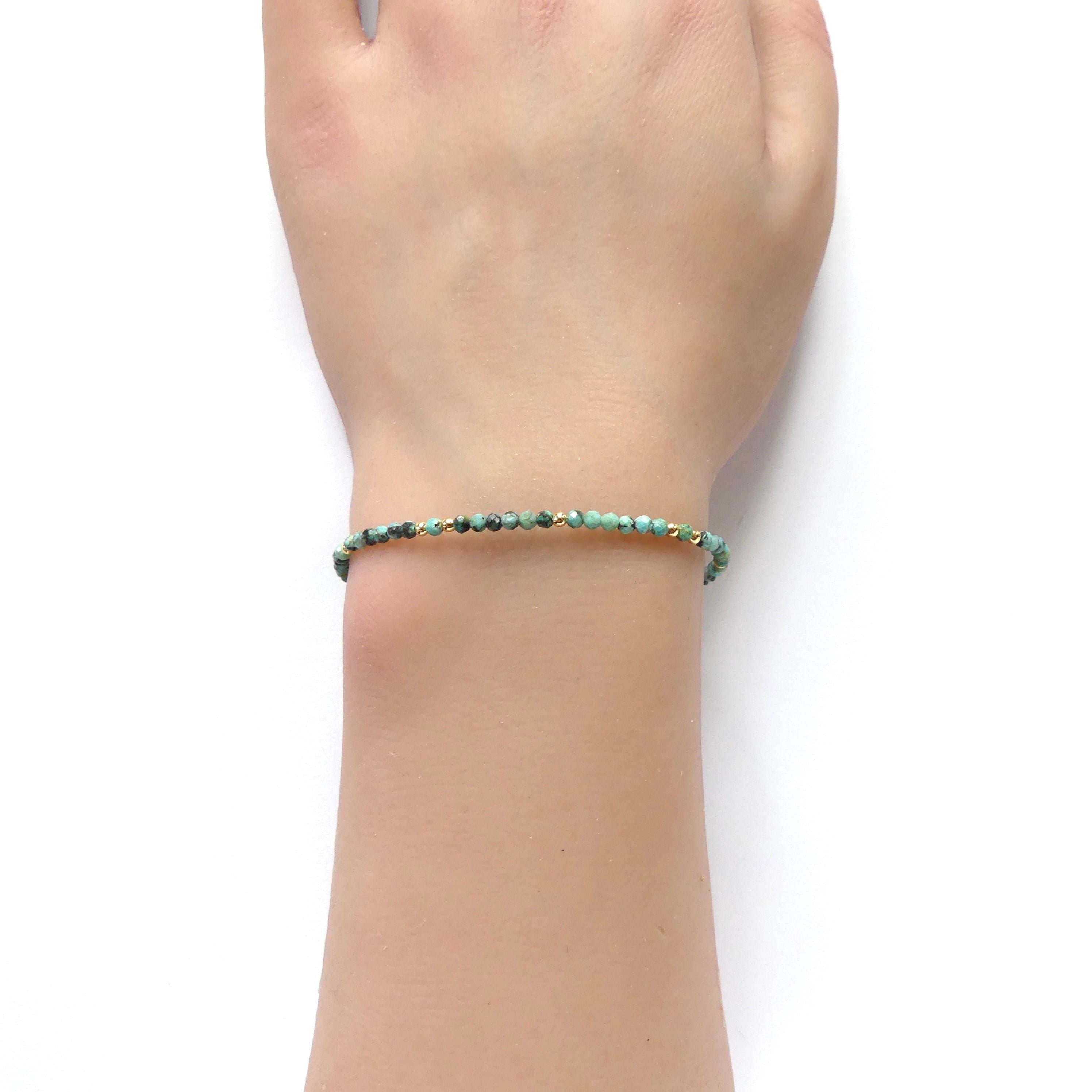 Tiny African Turquoise Bracelet Dainty Gemstone Beaded Bracelet Minimalist Blue Green Crystal December Birthstone Birthday Gift Daughter