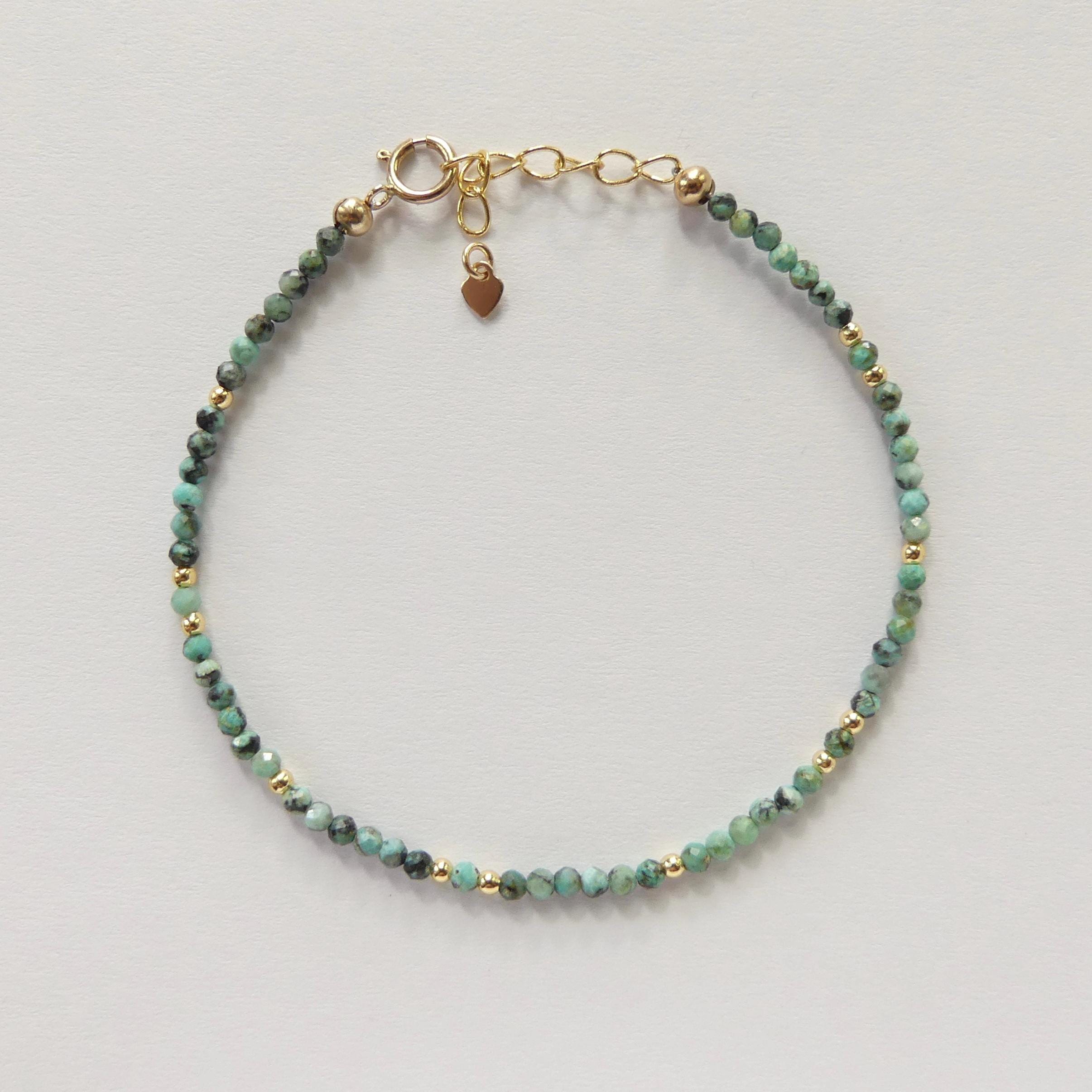 Tiny African Turquoise Bracelet Dainty Gemstone Beaded Bracelet Minimalist Blue Green Crystal December Birthstone Birthday Gift Daughter