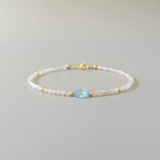 Tiny Pink Morganite Bracelet Dainty Swiss Blue Topaz Gemstone Beaded Jewelry Minimalist Crystal Bracelet Birthday Gift For Women Daughter