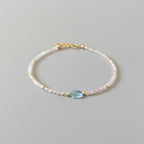 Tiny Pink Morganite Bracelet Dainty Swiss Blue Topaz Gemstone Beaded Jewelry Minimalist Crystal Bracelet Birthday Gift For Women Daughter