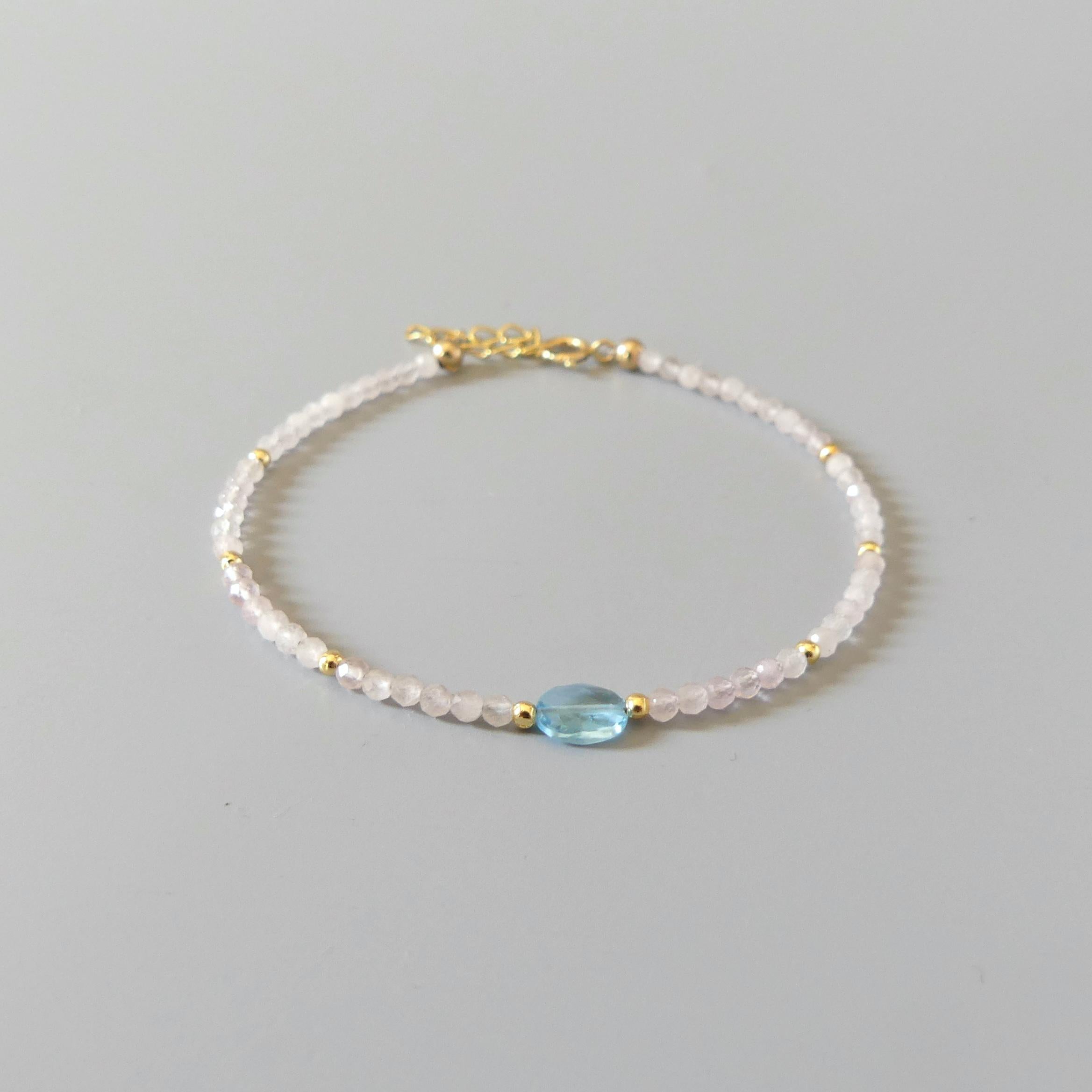 Tiny Pink Morganite Bracelet Dainty Swiss Blue Topaz Gemstone Beaded Jewelry Minimalist Crystal Bracelet Birthday Gift For Women Daughter
