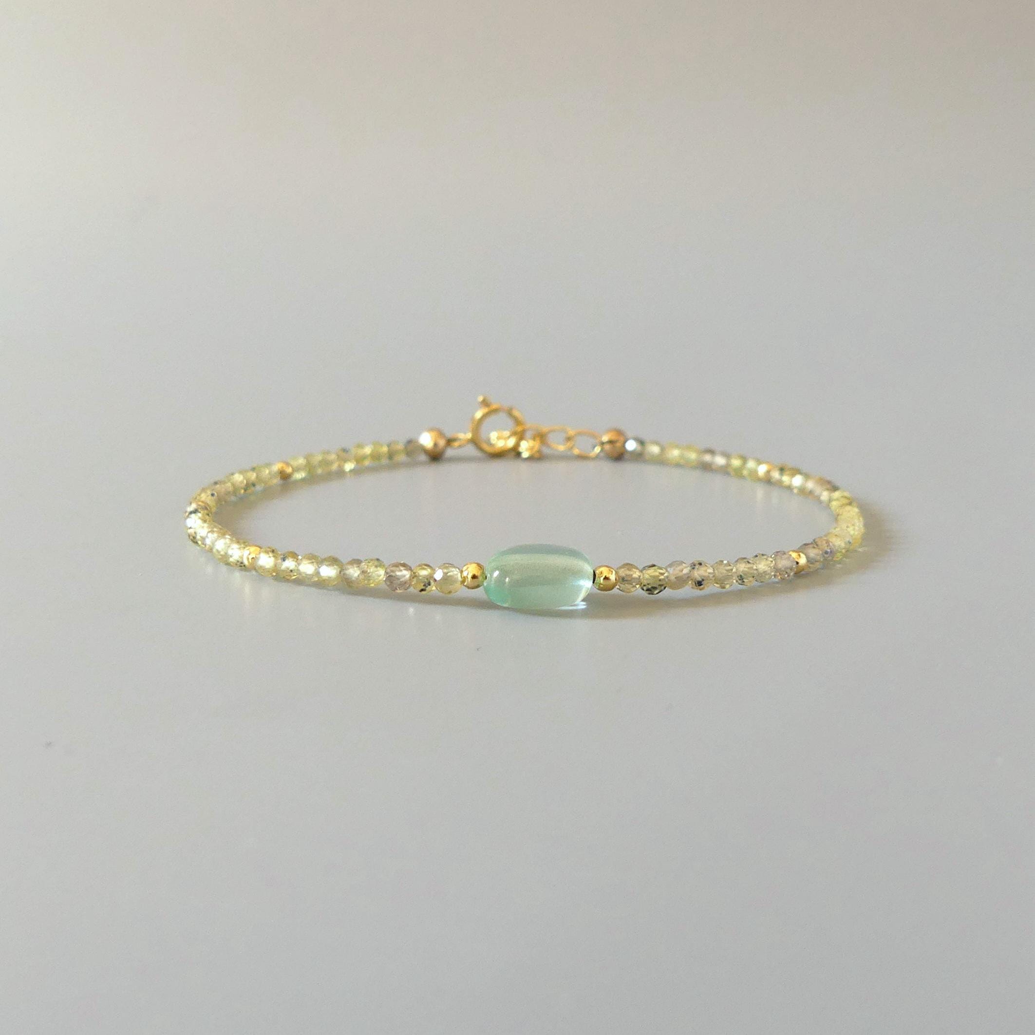 Tiny Sapphire Bracelet Dainty Yellow Green Sapphire Gemstone Beaded Jewelry Minimalist September Birthstone Birthday Gift Wife Daughter
