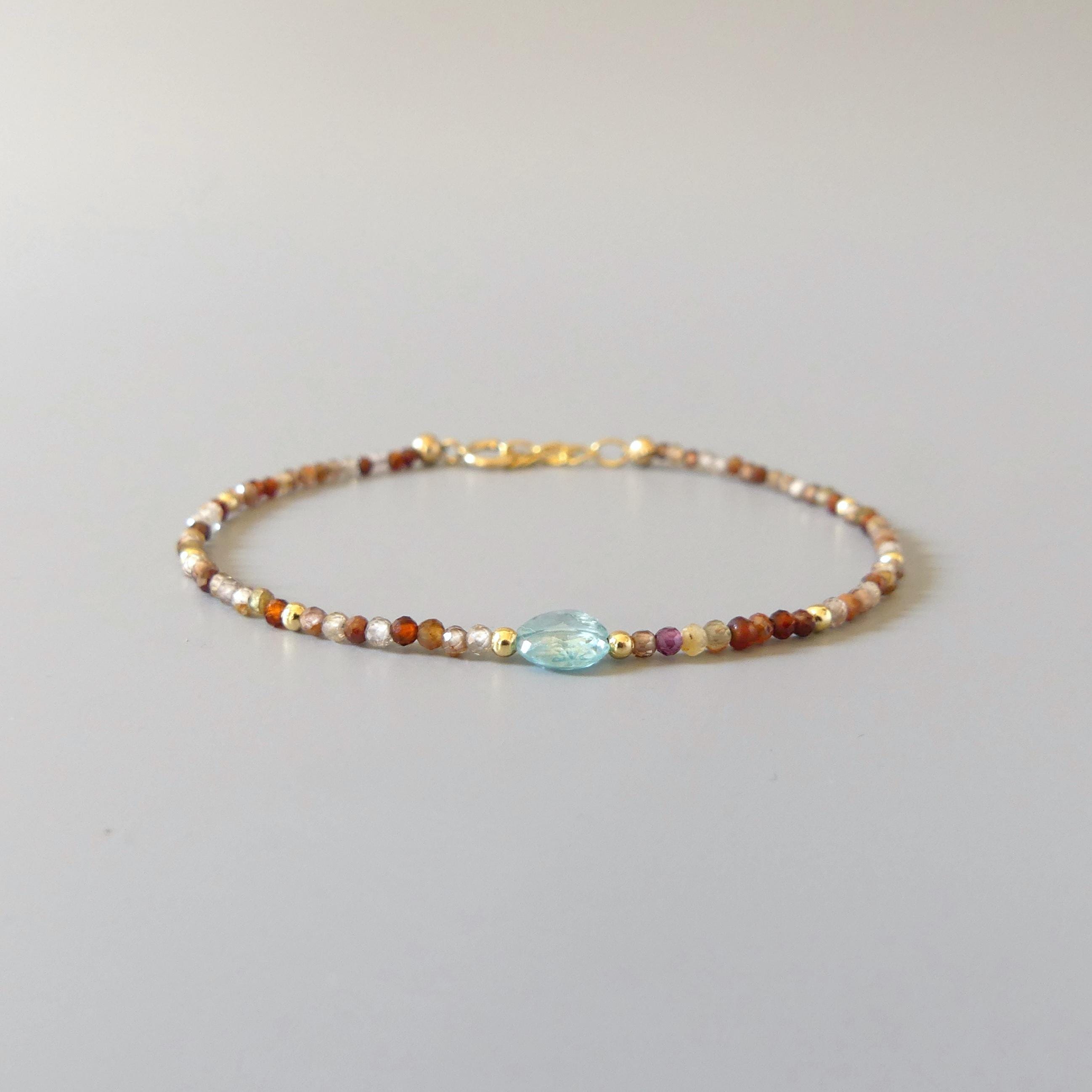 Tiny Zircon Bracelet Dainty Diamond Blue Zircon Gemstone Beaded Bracelet Sparkly Crystal December Birthstone Birthday Gift for Daughter Wife