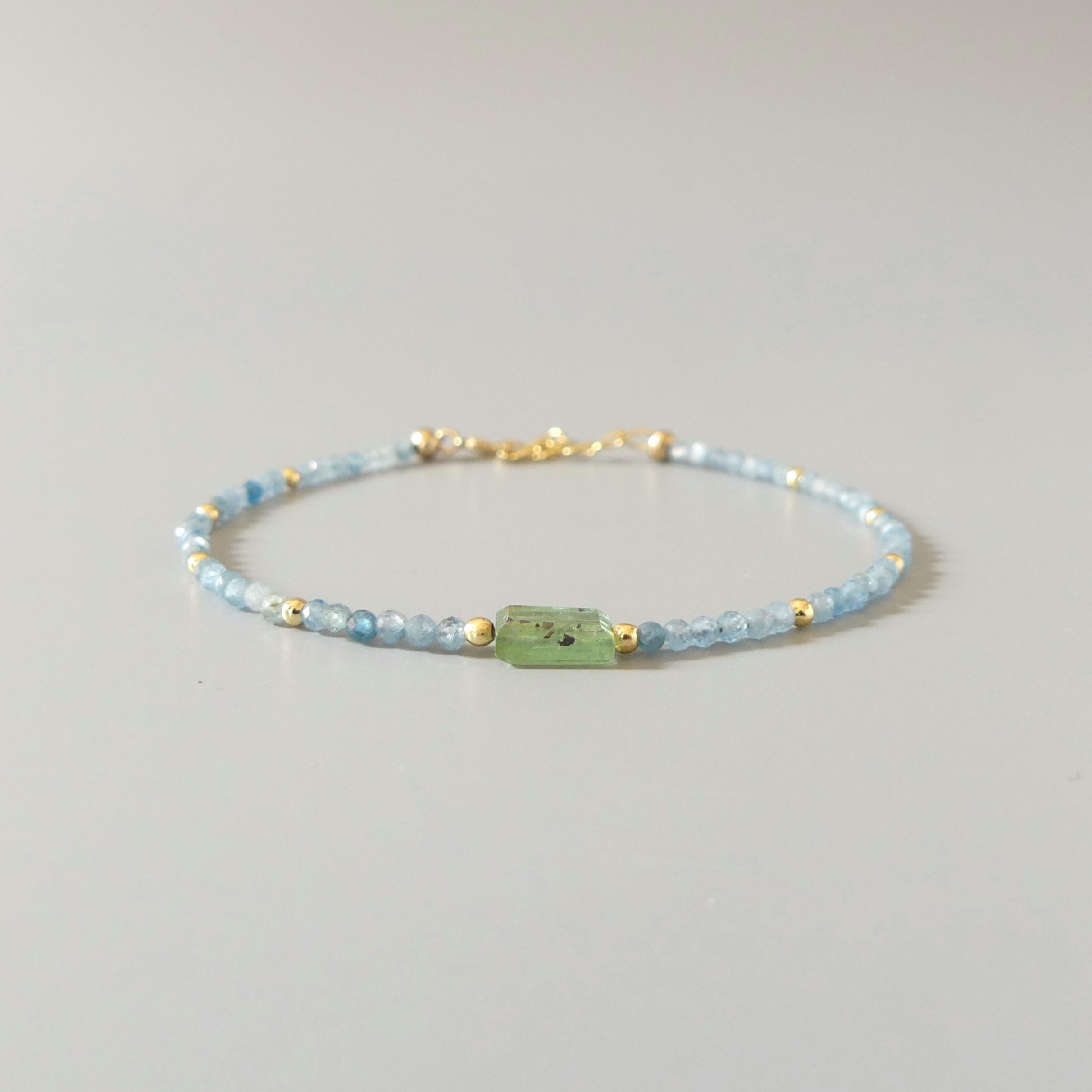 Tiny Kyanite Bracelet Dainty Green Paraiba Kyanite Gemstone Beaded Bracelet Minimalist Jewelry Crystal Birthday Gift for Women Daughter