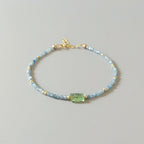 Tiny Kyanite Bracelet Dainty Green Paraiba Kyanite Gemstone Beaded Bracelet Minimalist Jewelry Crystal Birthday Gift for Women Daughter