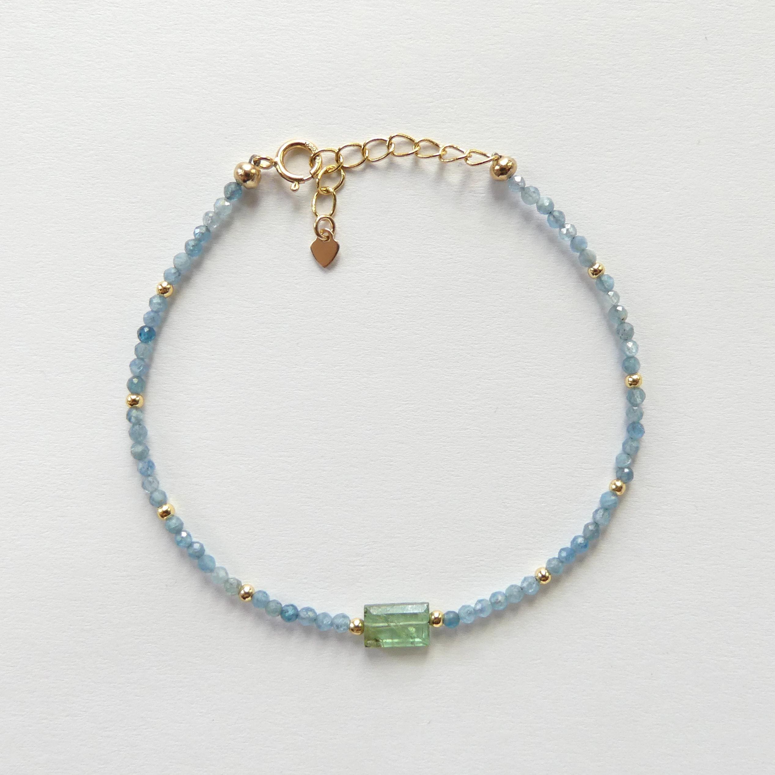 Tiny Kyanite Bracelet Dainty Green Paraiba Kyanite Gemstone Beaded Bracelet Minimalist Jewelry Crystal Birthday Gift for Women Daughter