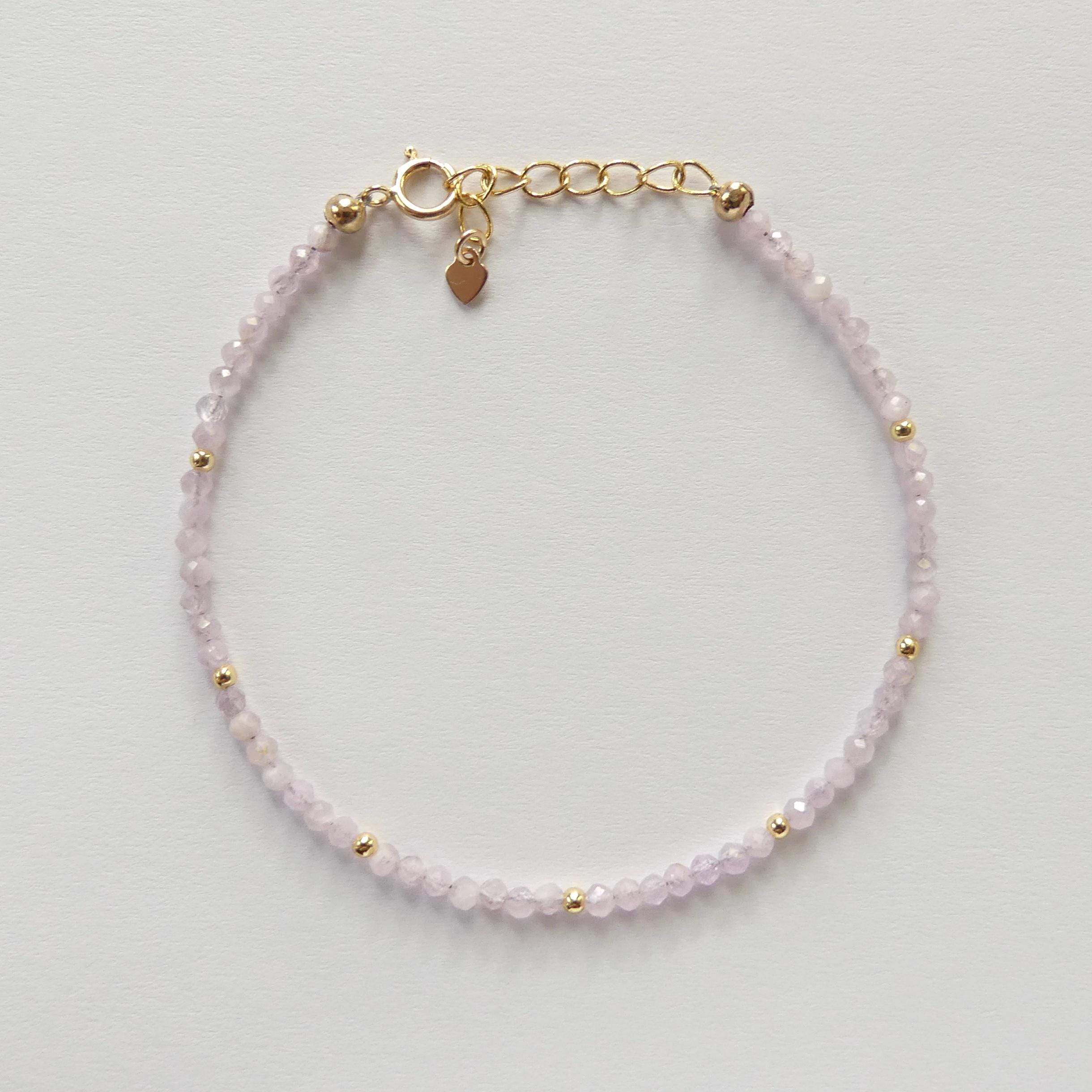 Tiny Kunzite Bracelet Dainty Lilac Pink Gemstone Beaded Jewelry Minimalist Crystal Bracelet Stacking Birthday Gift For Women Daughter Niece