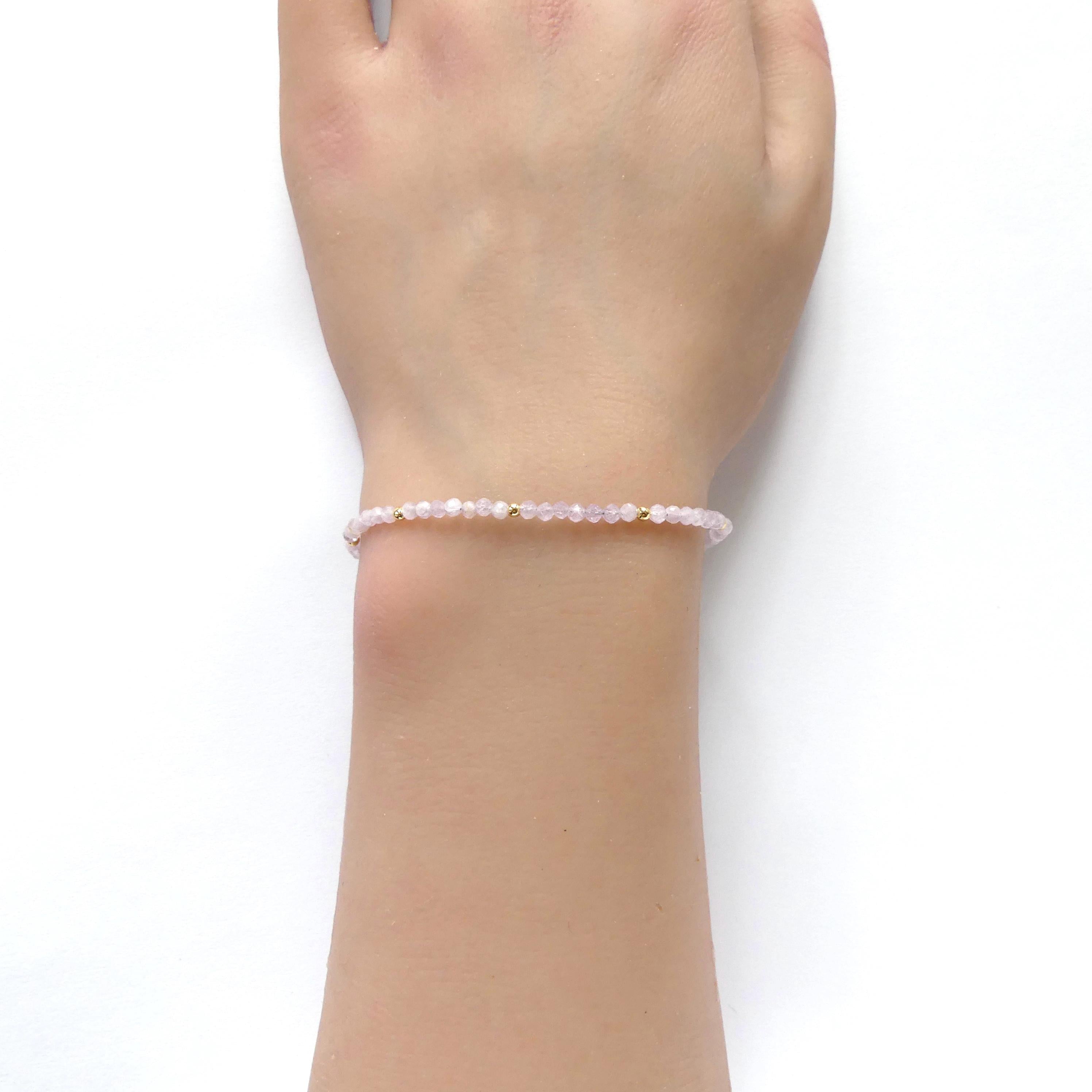 Tiny Kunzite Bracelet Dainty Lilac Pink Gemstone Beaded Jewelry Minimalist Crystal Bracelet Stacking Birthday Gift For Women Daughter Niece