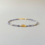 Tiny Iolite Bracelet Dainty Citrine Gemstone Beaded Bracelet Blue Crystal Jewelry Minimalist November Birthstone Birthday Gift for Women