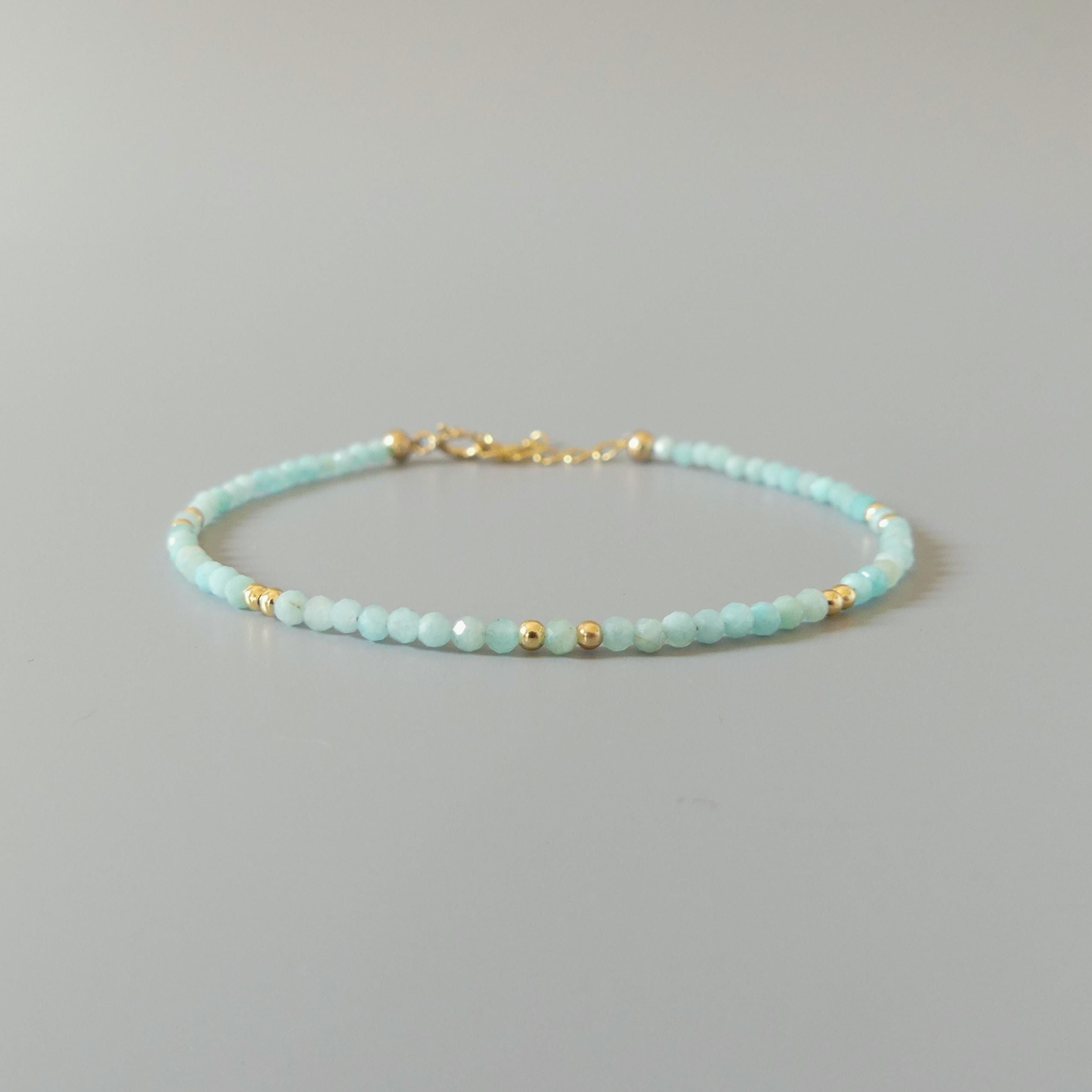 Amazonite Bracelet Dainty Gemstone Beaded Jewelry Blue Crystal Bracelet Trendy Minimalist Bracelet Stacking Birthday Gift Mom Grandma Gift