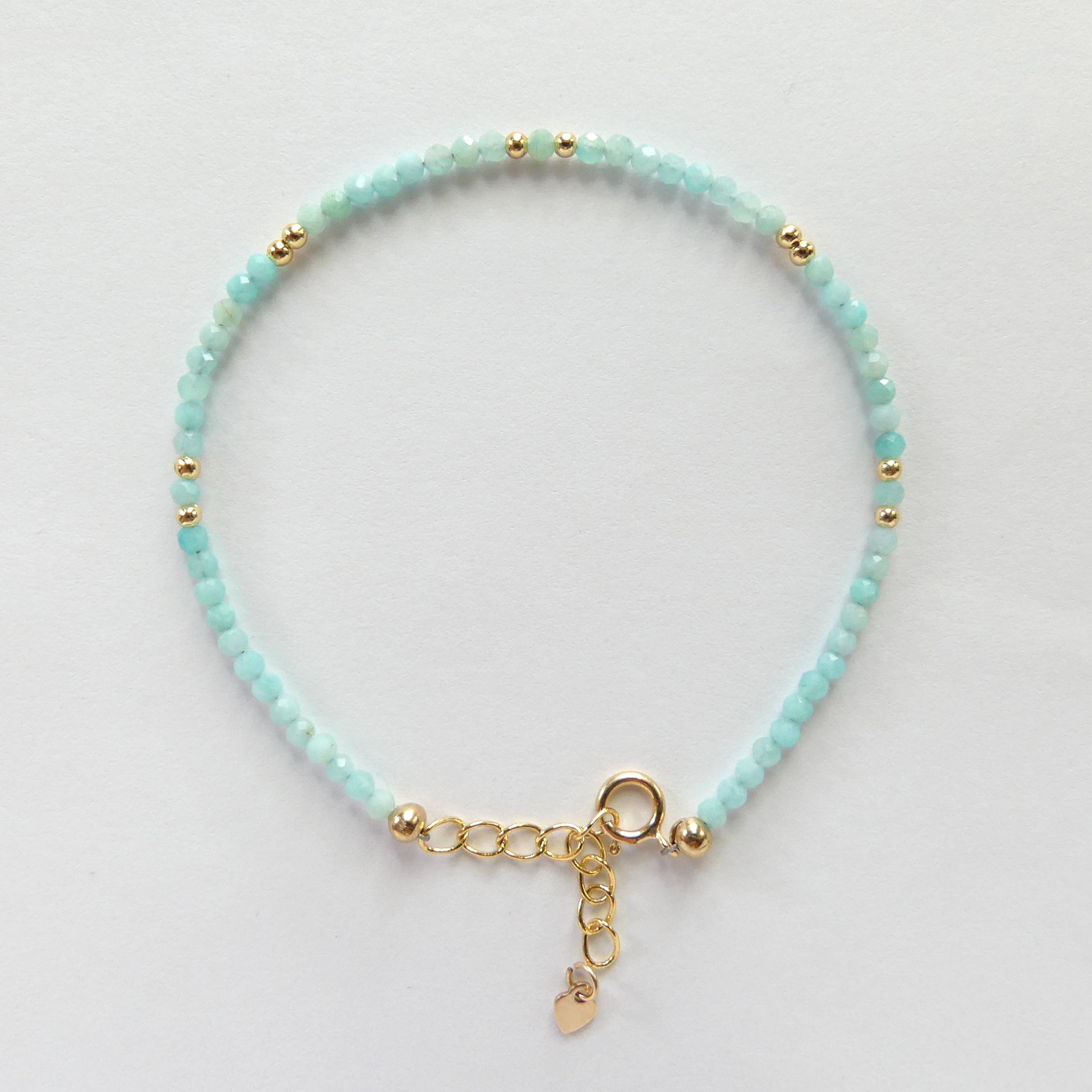 Amazonite Bracelet Dainty Gemstone Beaded Jewelry Blue Crystal Bracelet Trendy Minimalist Bracelet Stacking Birthday Gift Mom Grandma Gift
