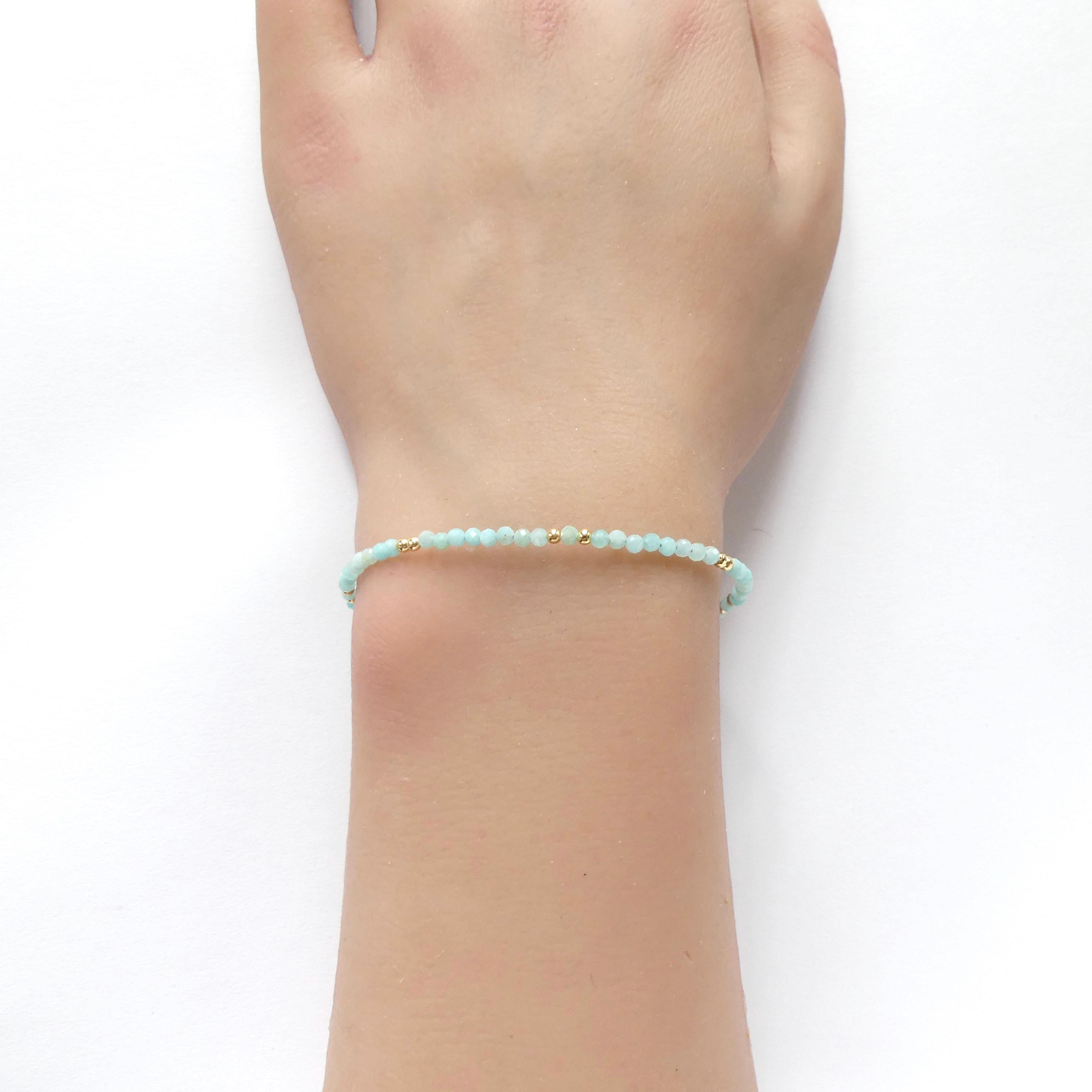 Amazonite Bracelet Dainty Gemstone Beaded Jewelry Blue Crystal Bracelet Trendy Minimalist Bracelet Stacking Birthday Gift Mom Grandma Gift