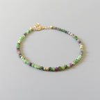 Tiny Ruby Zoisite Bracelet Dainty Beaded Green Gemstone Bracelet Minimalist July Birthstone Jewelry Crystal Birthday Gift Mom Wife Daughter