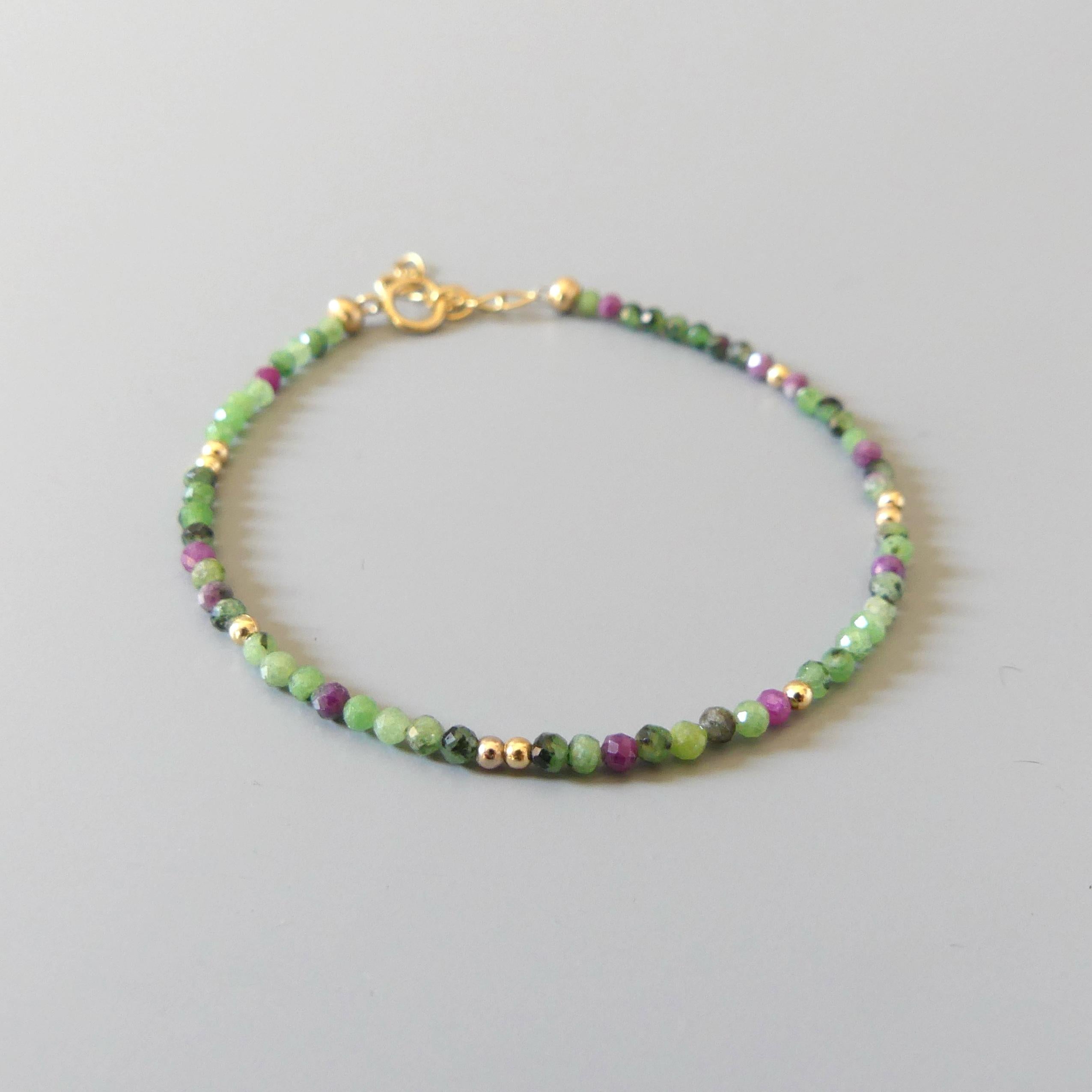 Tiny Ruby Zoisite Bracelet Dainty Beaded Green Gemstone Bracelet Minimalist July Birthstone Jewelry Crystal Birthday Gift Mom Wife Daughter