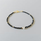 Tiny Black Tourmaline Bracelet Dainty Gemstone Beaded Bracelet Minimalist Black Crystal Jewelry October Birthstone Birthday Gift Mom Wife