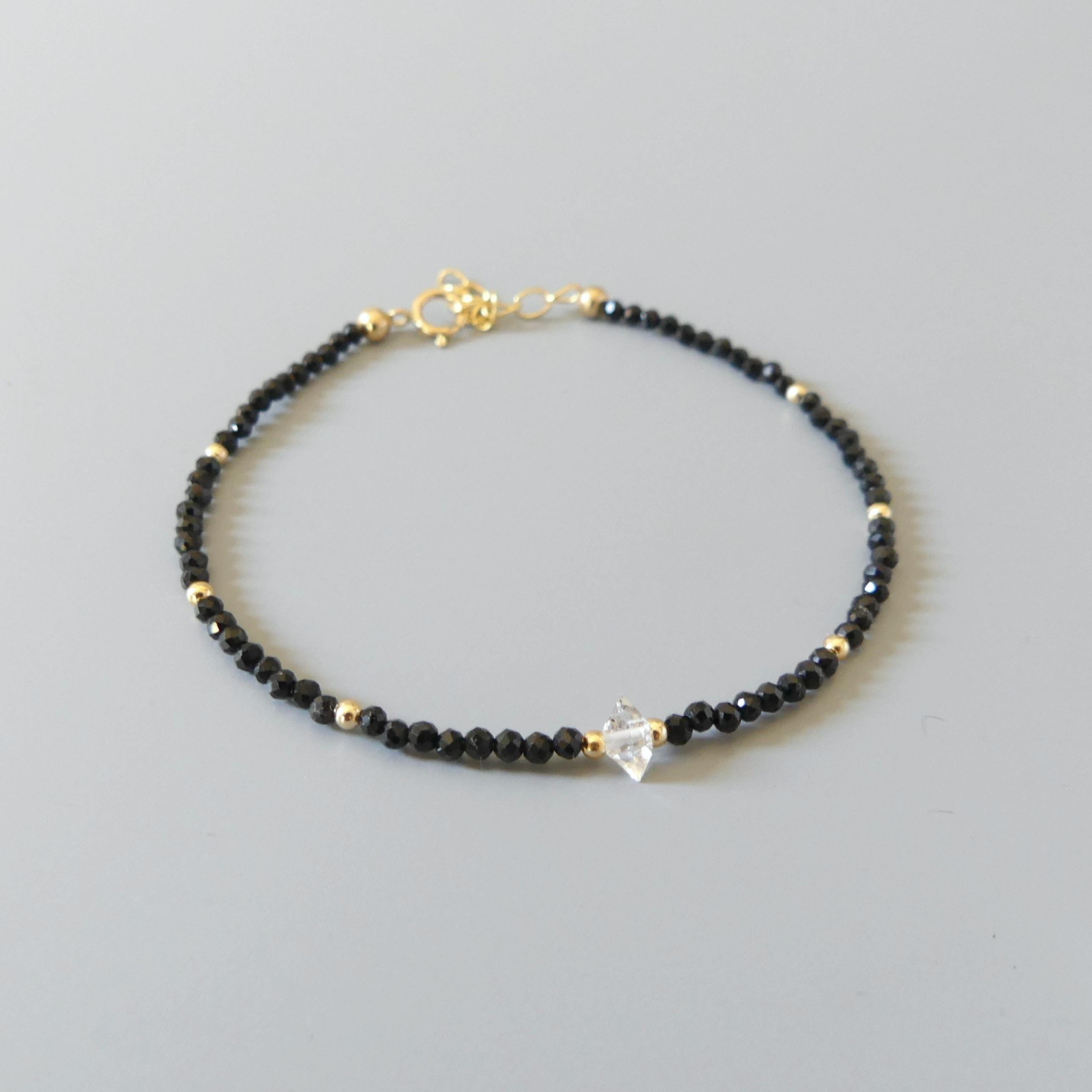 Tiny Black Tourmaline Bracelet Dainty Gemstone Beaded Bracelet Minimalist Black Crystal Jewelry October Birthstone Birthday Gift Mom Wife