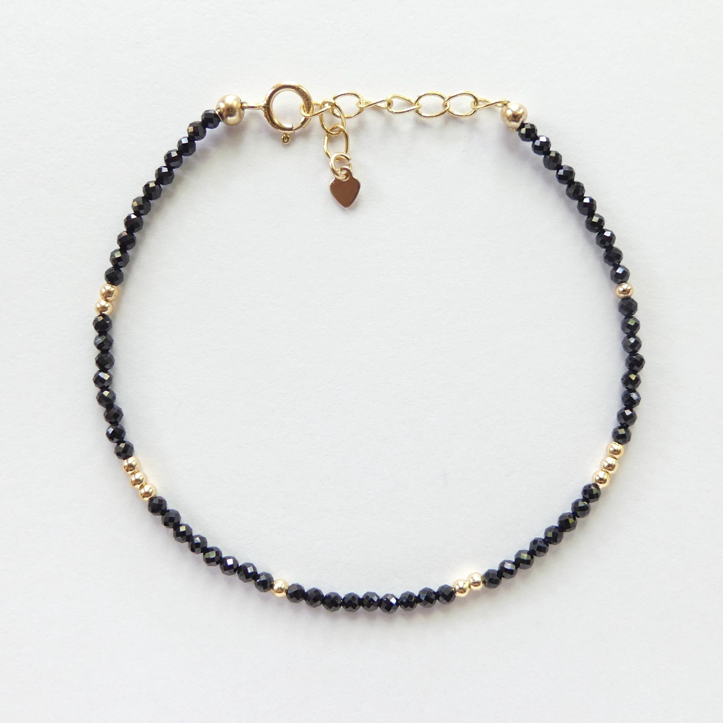 Tiny Black Spinel Bracelet Dainty Gemstone Beaded Bracelet Sparkly Black Crystal Jewelry Minimalist Birthday Gift Mom Wife Sister Christmas