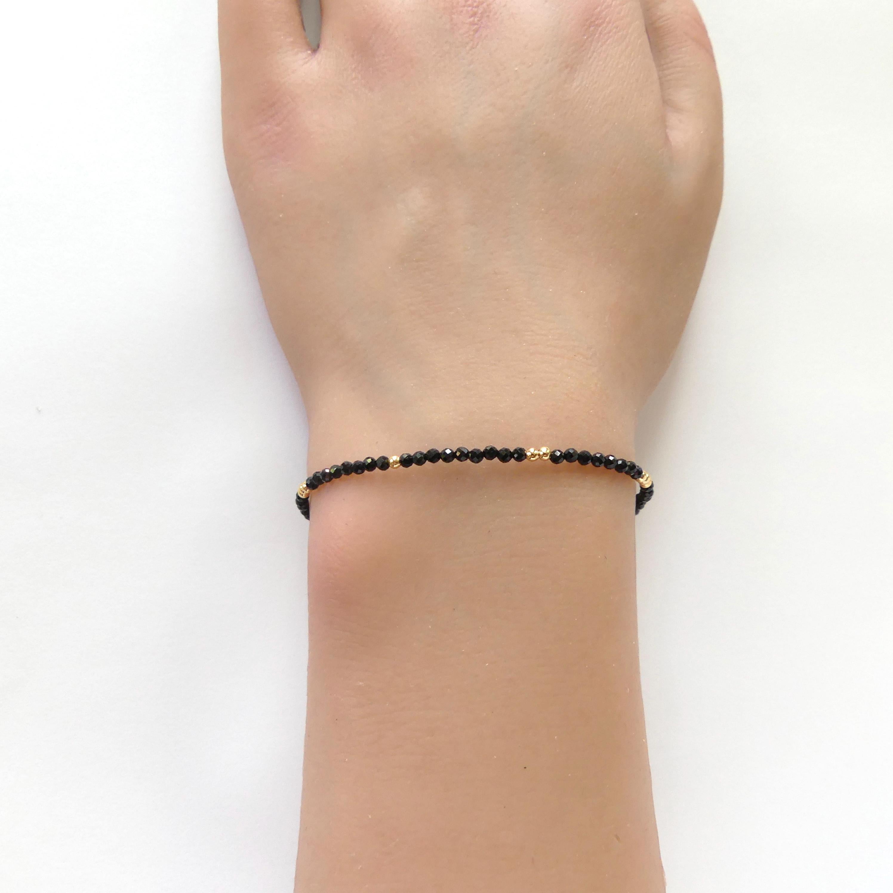 Tiny Black Spinel Bracelet Dainty Gemstone Beaded Bracelet Sparkly Black Crystal Jewelry Minimalist Birthday Gift Mom Wife Sister Christmas