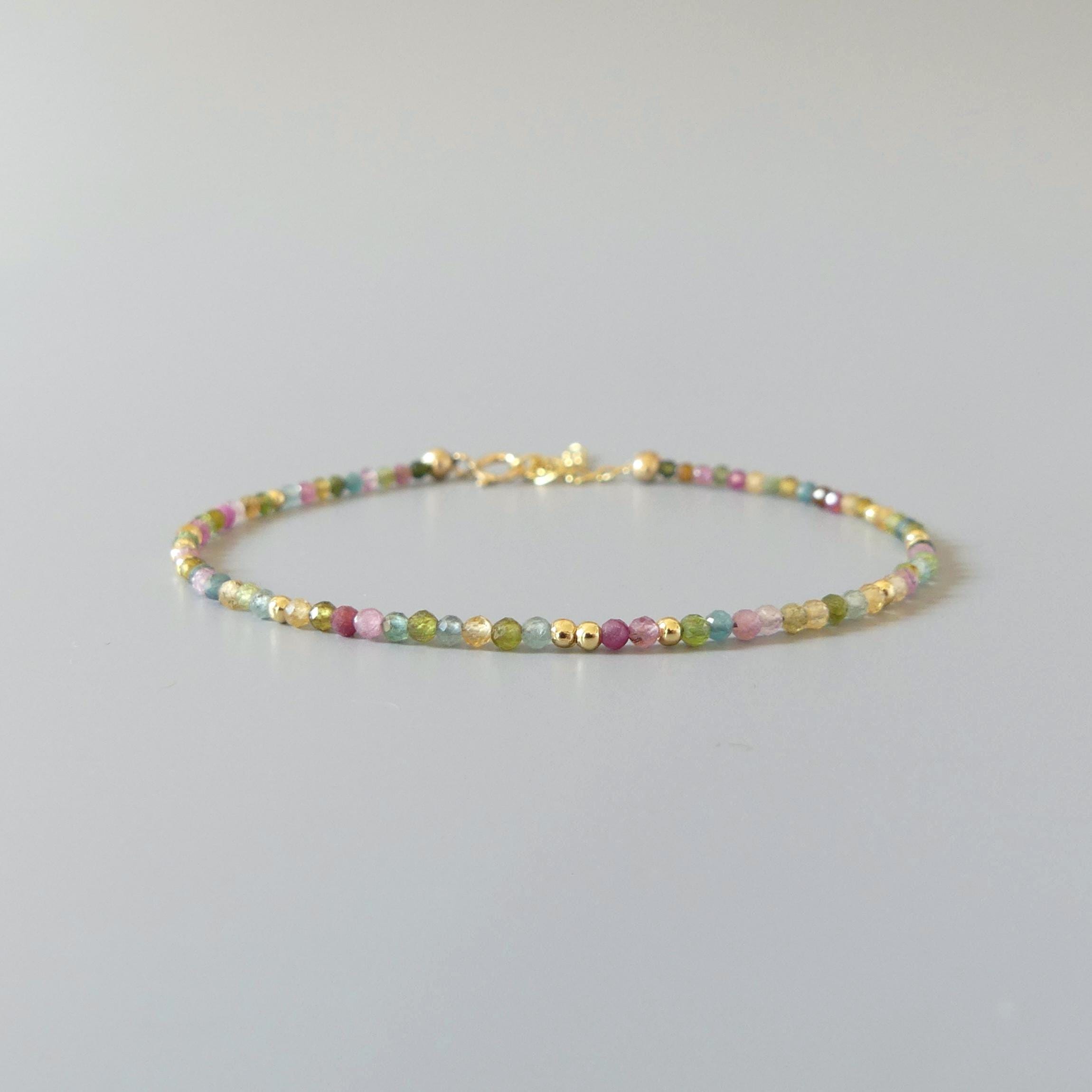 Tiny Watermelon Tourmaline Bracelet Dainty Tourmaline Jewelry Minimalist Bracelet Rainbow Crystal bracelet October Birthstone Birthday Gift