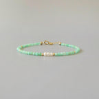 Tiny Chrysoprase Bracelet Dainty Pearl Gemstone Beaded Bracelet Stacking Minimalist Jewelry Crystal Birthday Gift for Women Wife Daughter