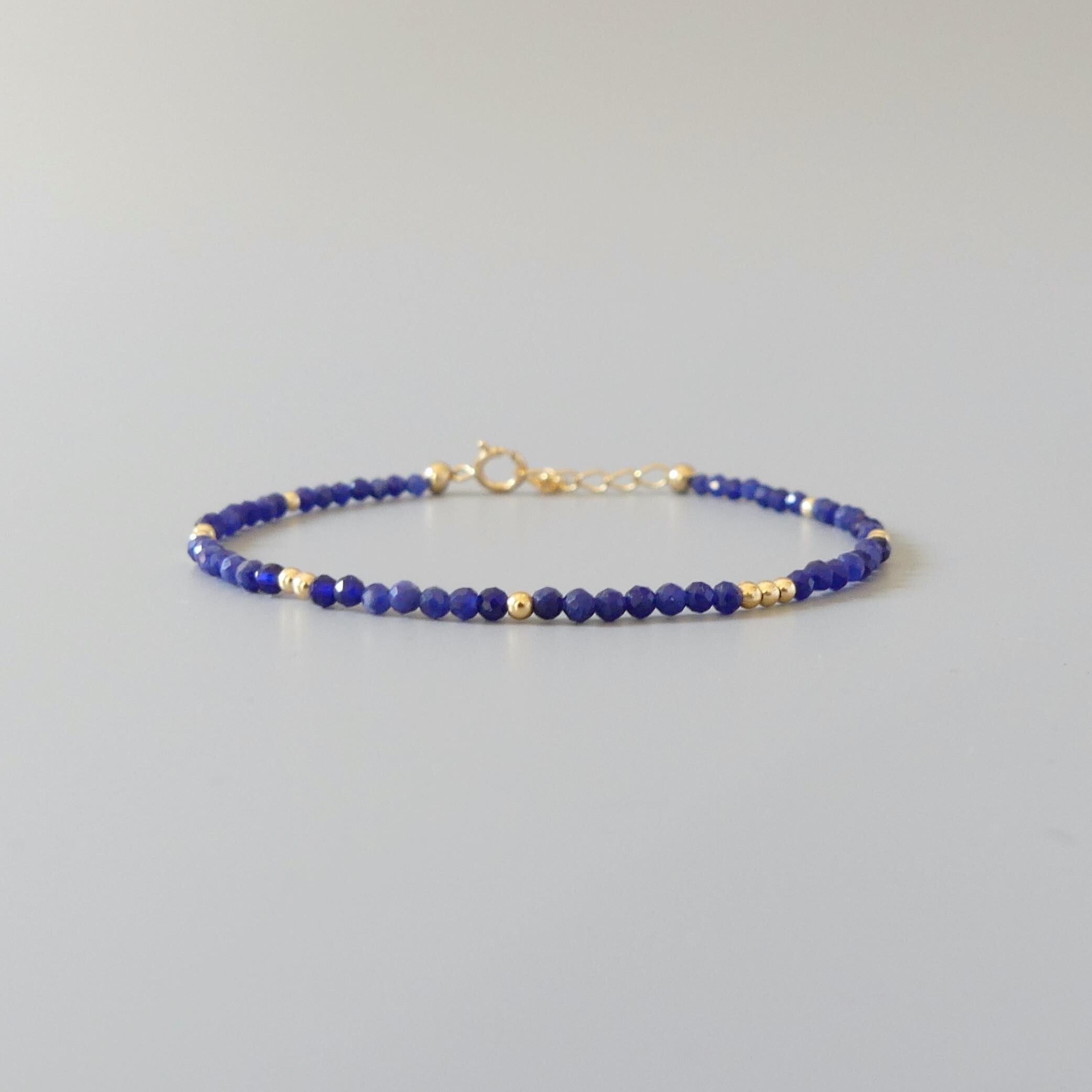 Tiny Sodalite Bracelet Dainty Gemstone Beaded Bracelet Stacking Minimalist Blue Crystal Bracelet Healing Jewelry Birthday Gift Daughter Wife