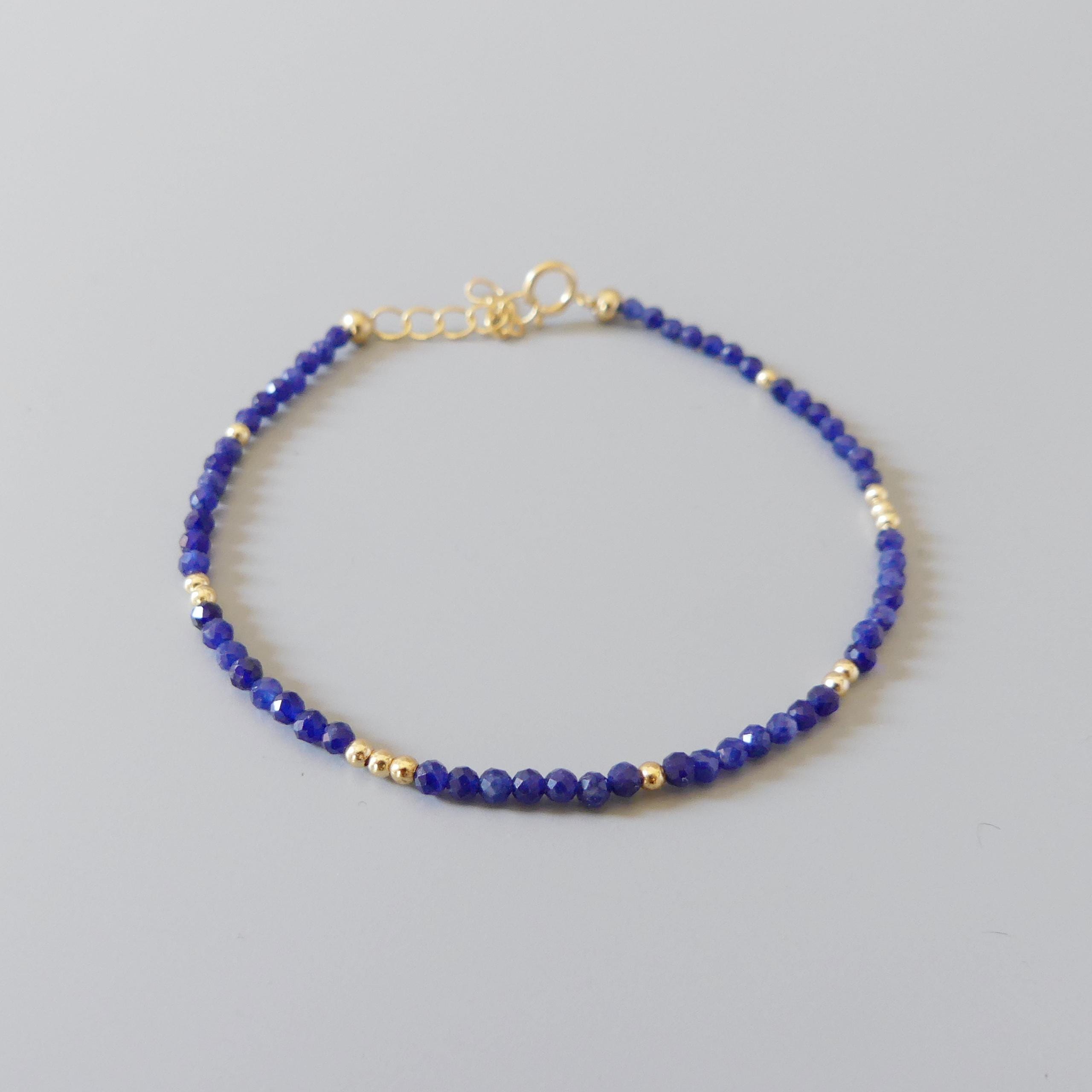 Tiny Sodalite Bracelet Dainty Gemstone Beaded Bracelet Stacking Minimalist Blue Crystal Bracelet Healing Jewelry Birthday Gift Daughter Wife
