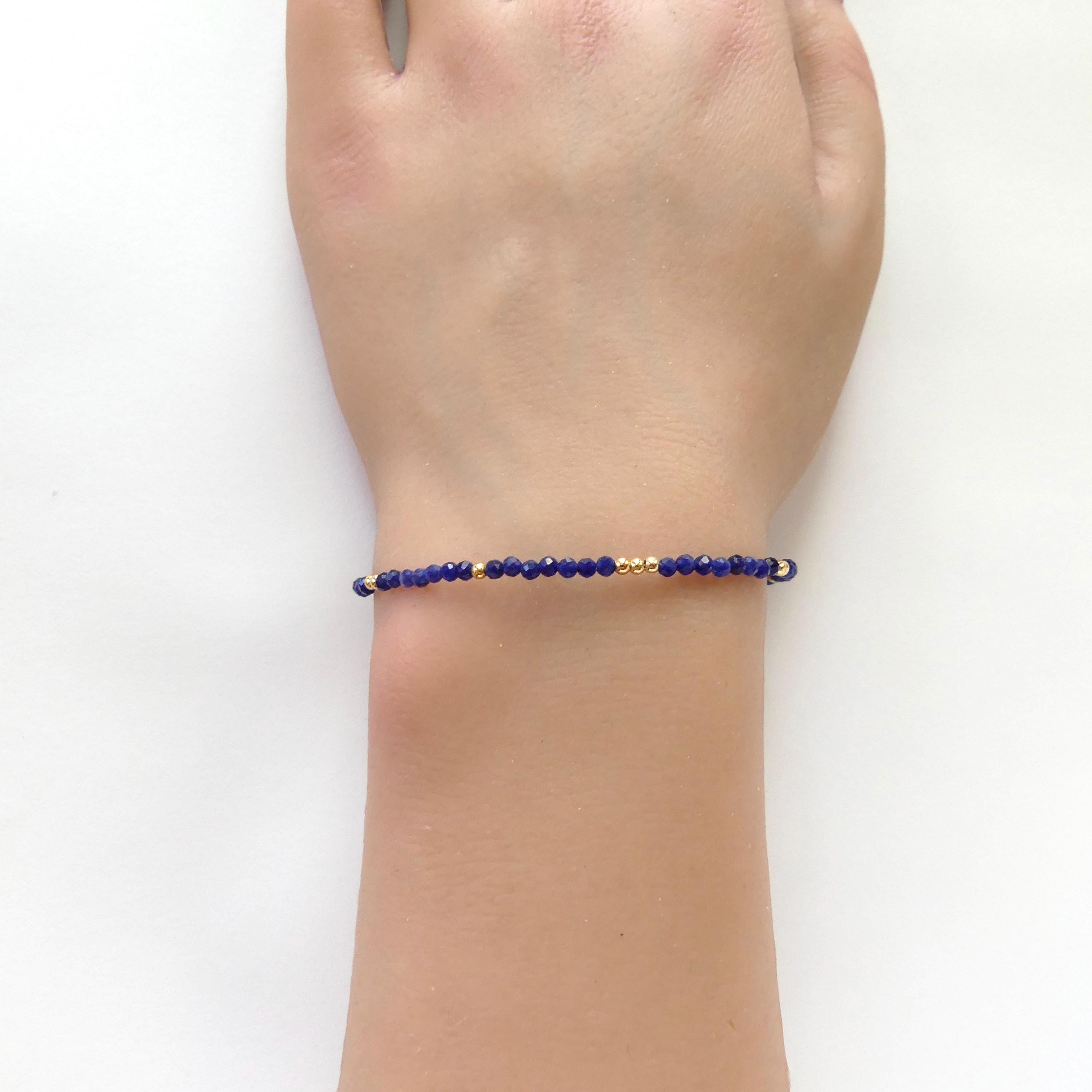 Tiny Sodalite Bracelet Dainty Gemstone Beaded Bracelet Stacking Minimalist Blue Crystal Bracelet Healing Jewelry Birthday Gift Daughter Wife