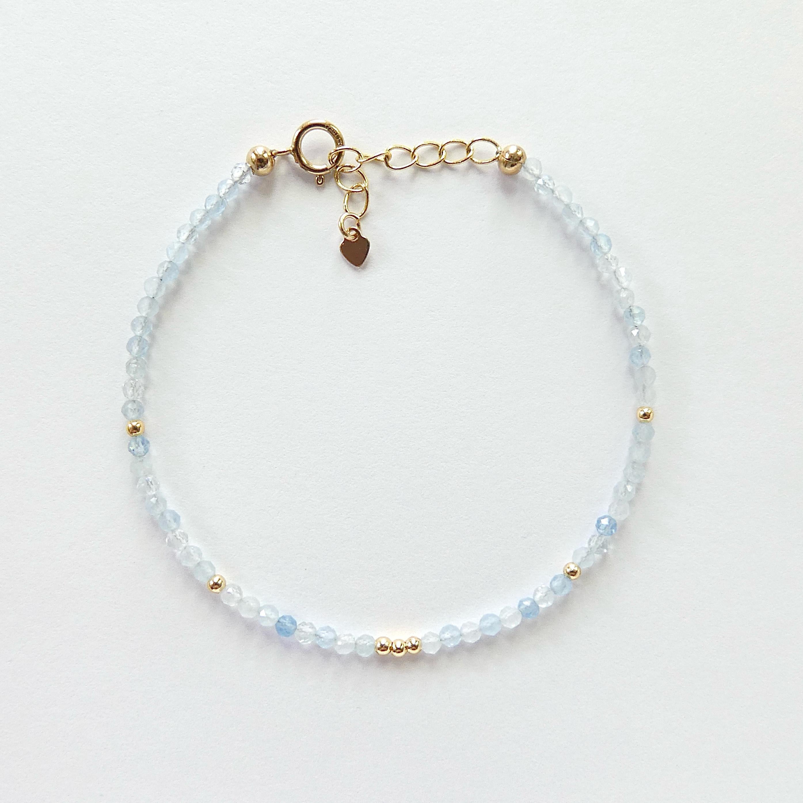 Tiny Aquamarine Bracelet Dainty Gemstone Beaded Bracelet Blue Crystal Minimalist Jewelry March Birthstone Birthday Gift for Daughter Teen