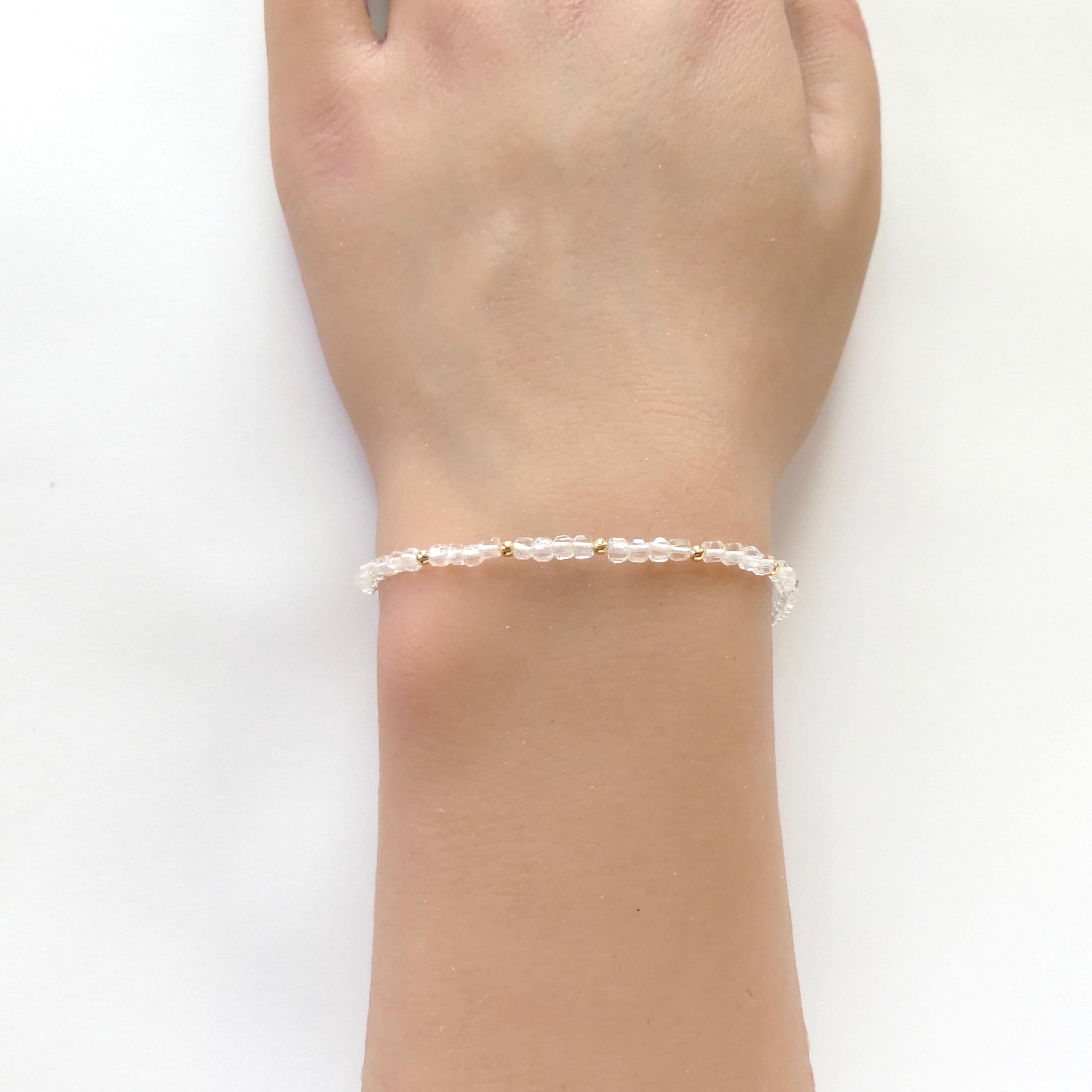 Tiny Rock Quartz Bracelet Dainty Clear Quartz Beaded Gemstone Bracelet Minimalist Jewelry April Birthstone Birthday Gift Mom Wife Bridesmaid