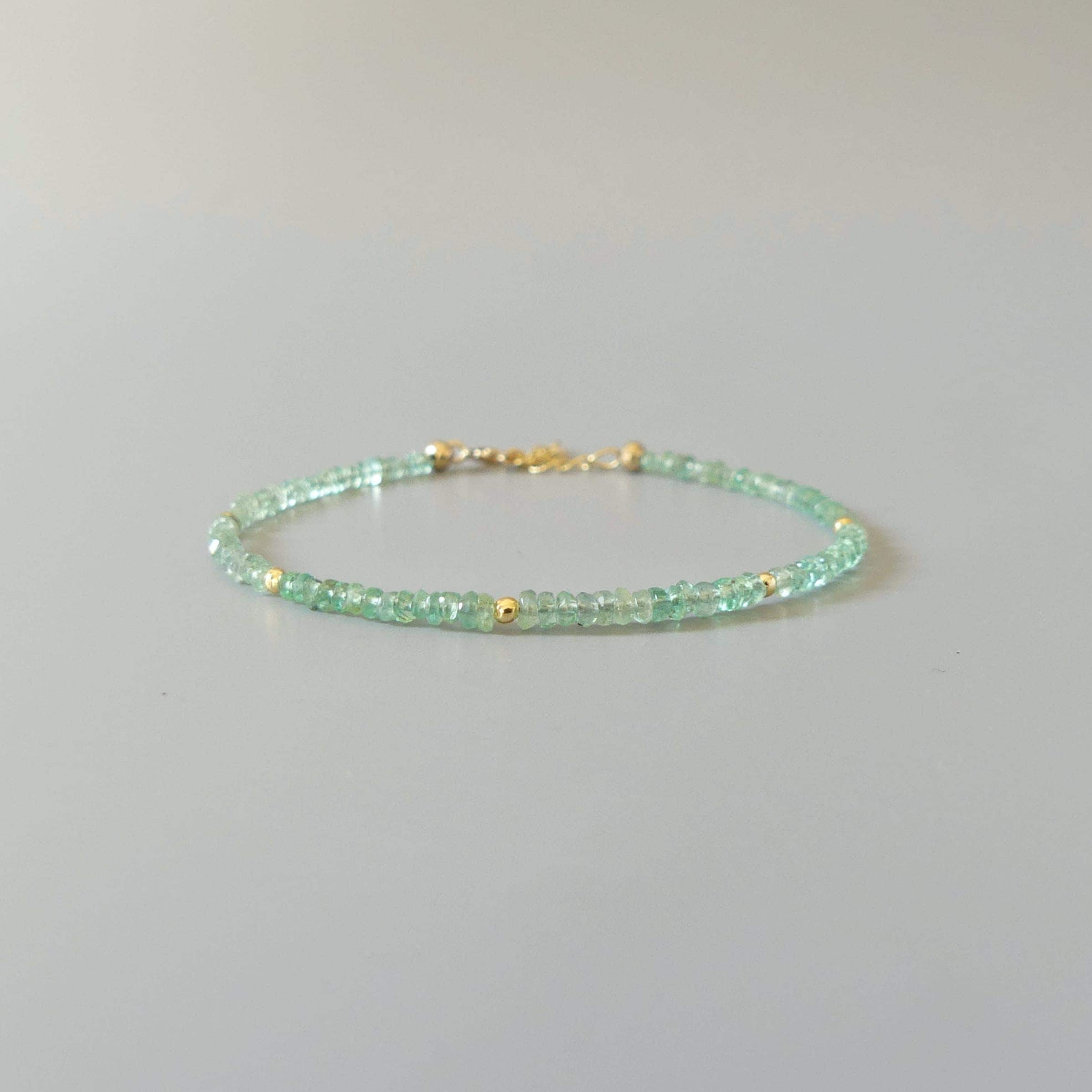 Tiny Zambian Emerald Bracelet -Dainty Beaded Jewelry