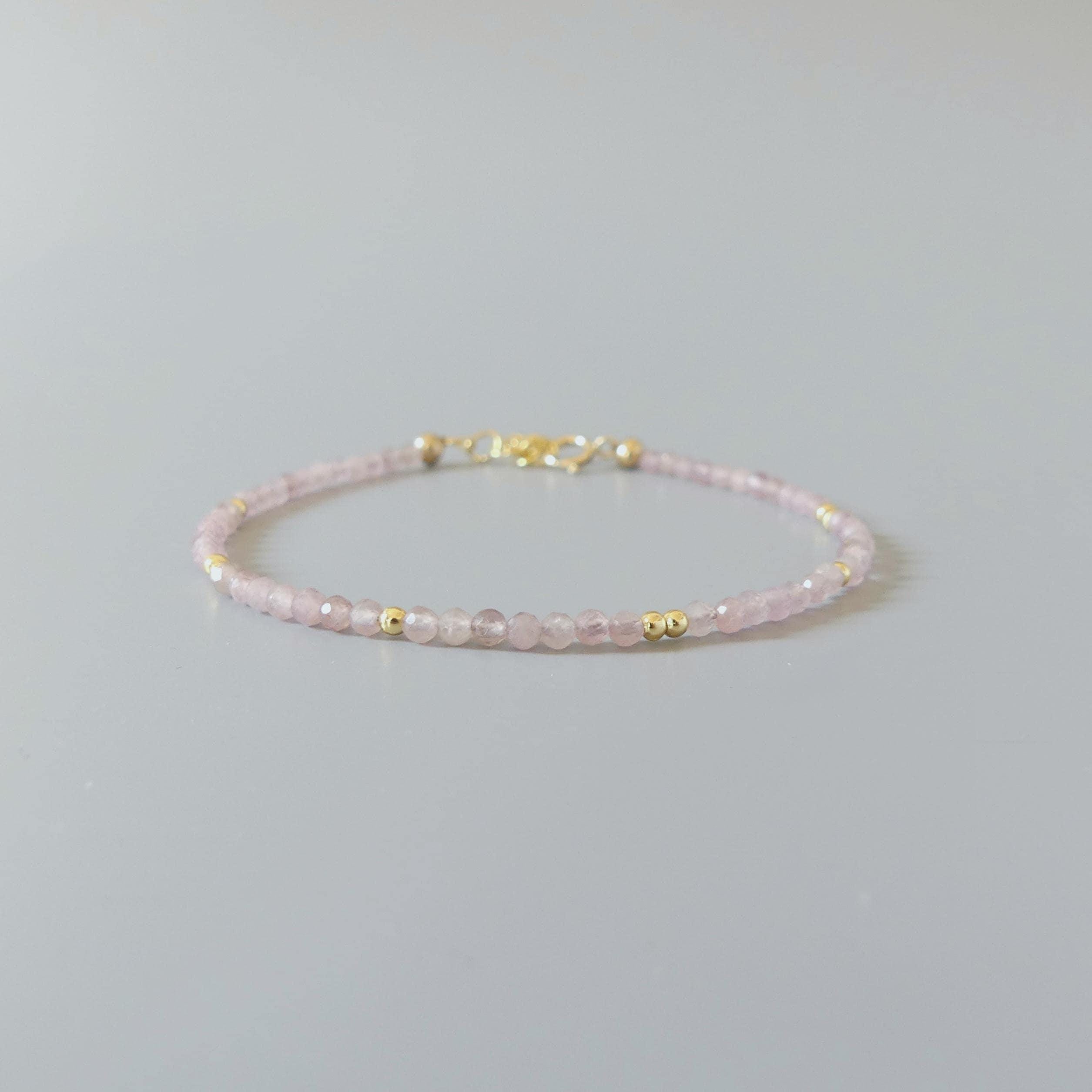 Tiny Madagascar Rose Quartz Bracelet - Dainty Crystal Jewelry