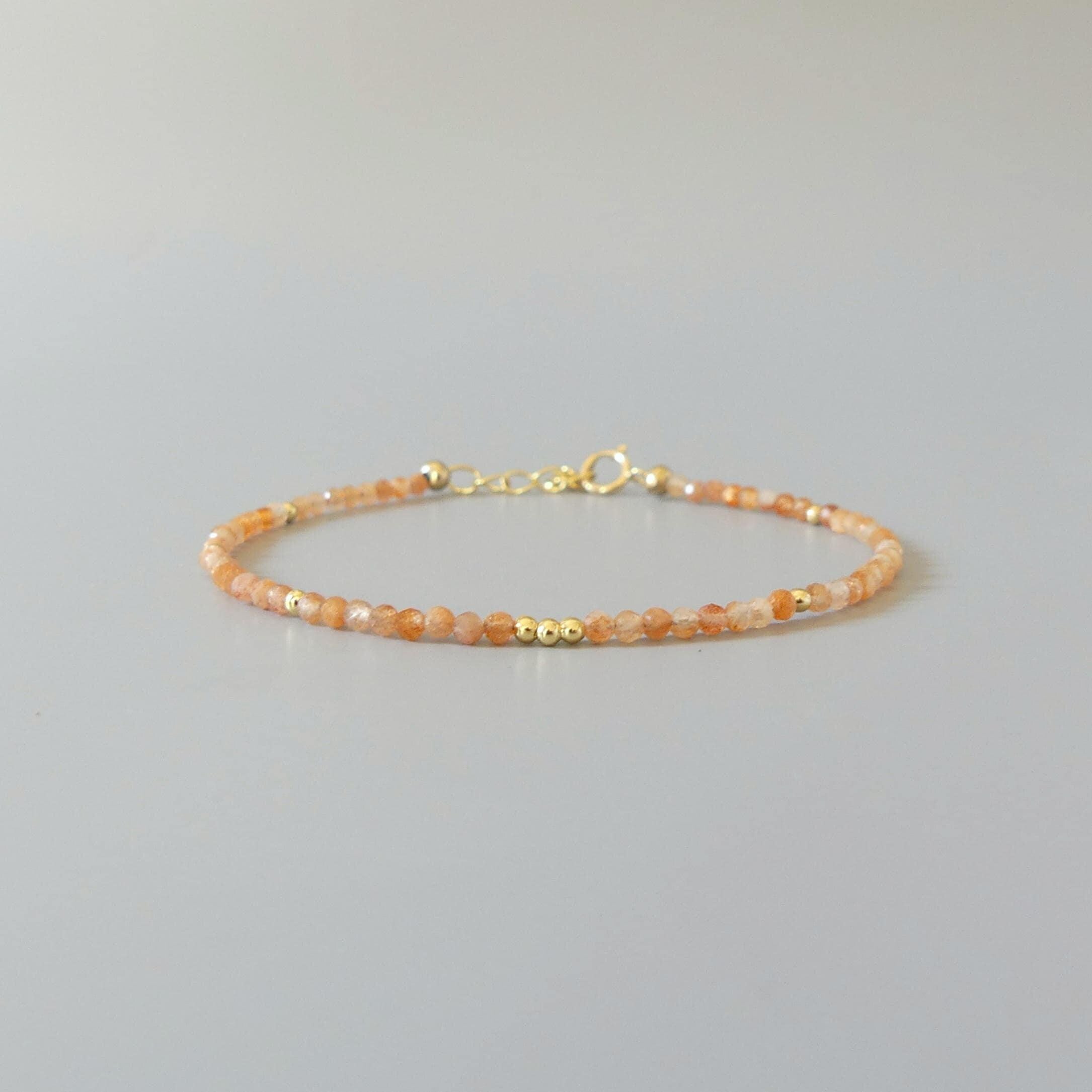 Tiny Sunstone Bracelet - Dainty Gemstone Beaded Jewelry