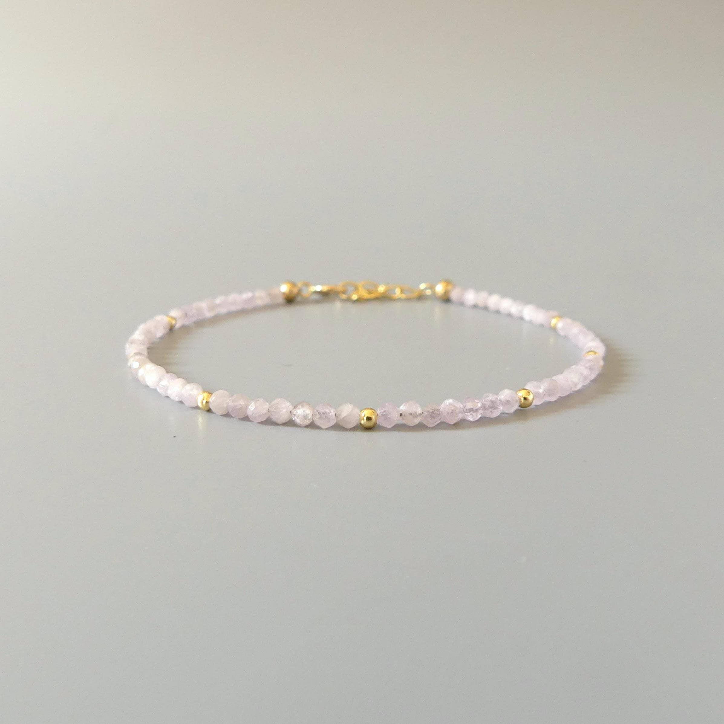 Tiny Kunzite Bracelet - Dainty Gemstone Beaded Jewelry