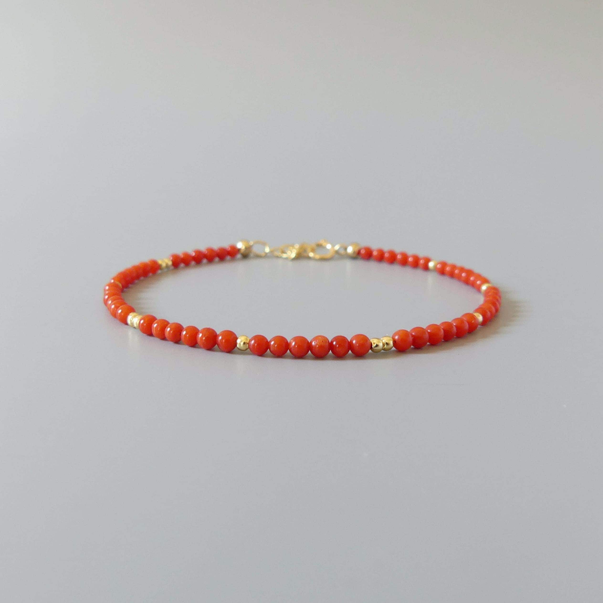 Tiny Italian Coral Bracelet - Dainty Gemstone Beaded Jewelry