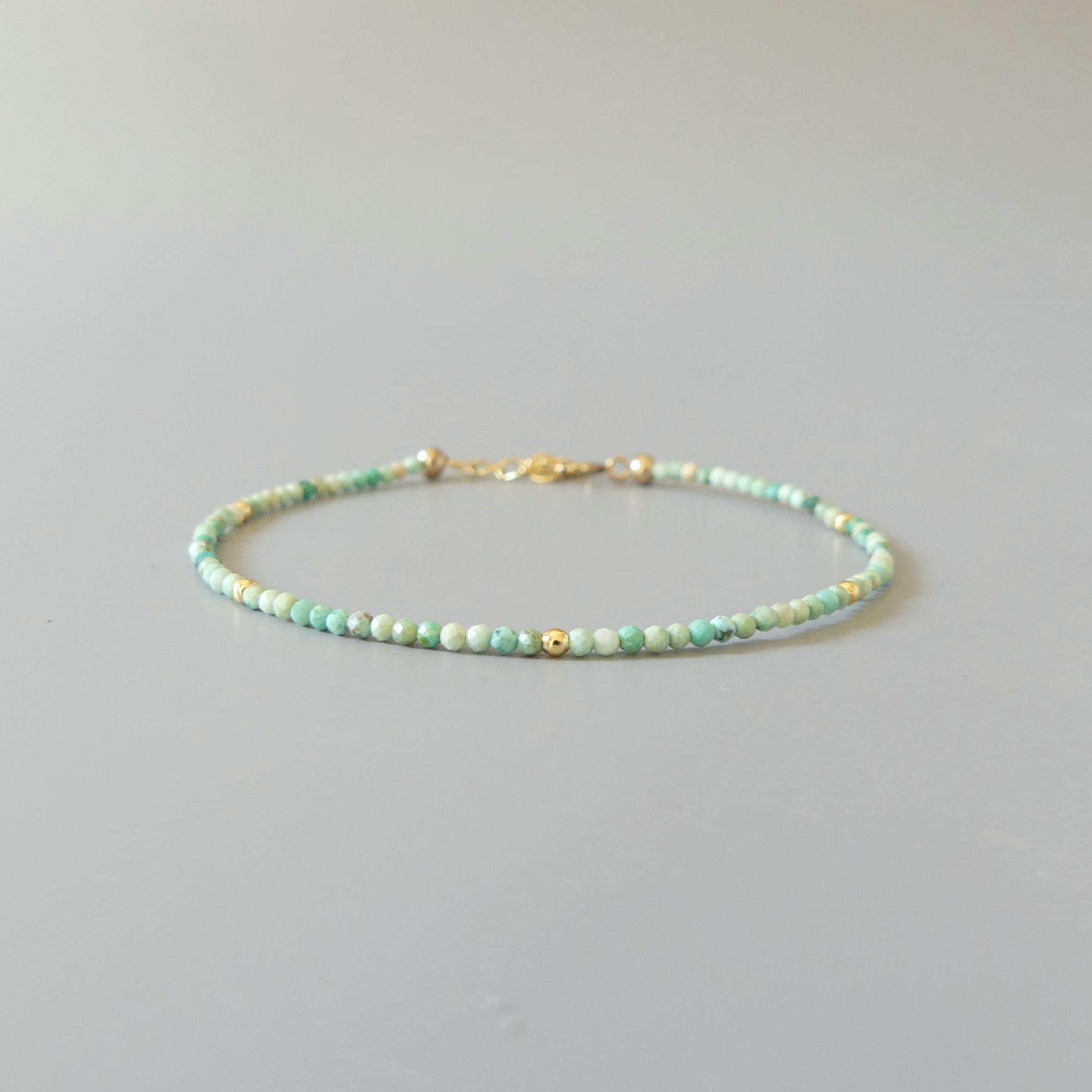 Tiny Peruvian Turquoise Bracelet - Dainty Gemstone Beaded Jewelry