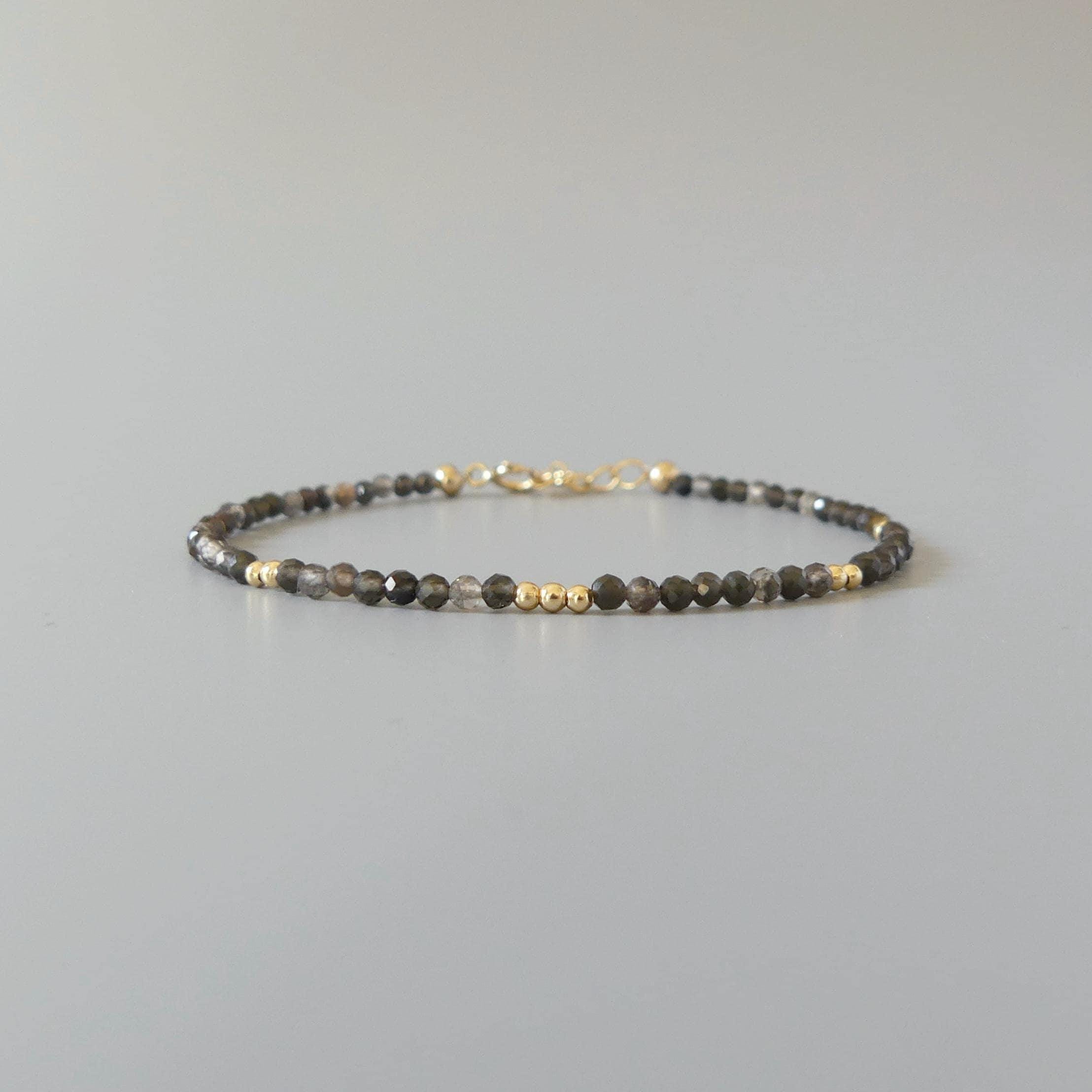 Tiny Obsidian Bracelet -Dainty Gemstone Protection Jewelry