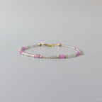 Tiny Pink Sapphire and Labradorite Bracelet - Dainty Beaded Jewelry