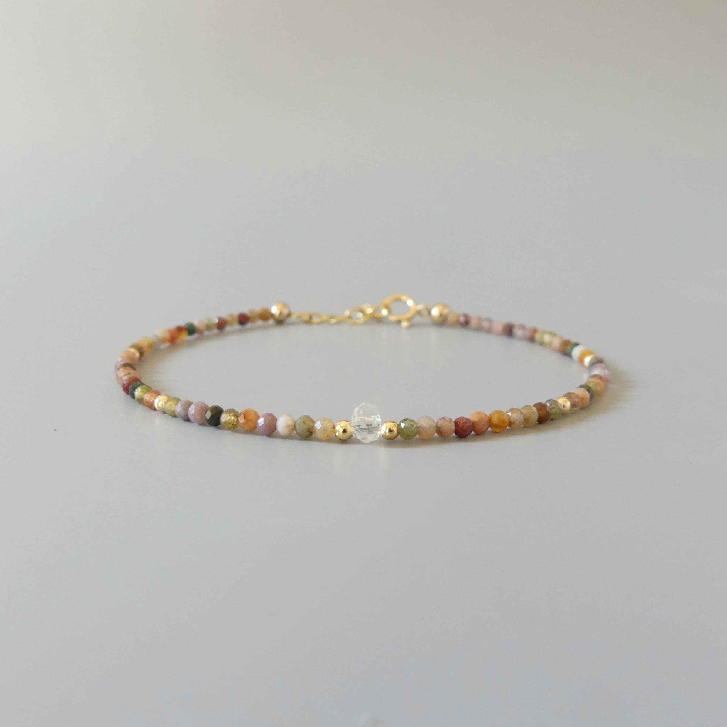 Tiny Indian Agate Beaded Bracelet -Dainty Minimalist Jewelry