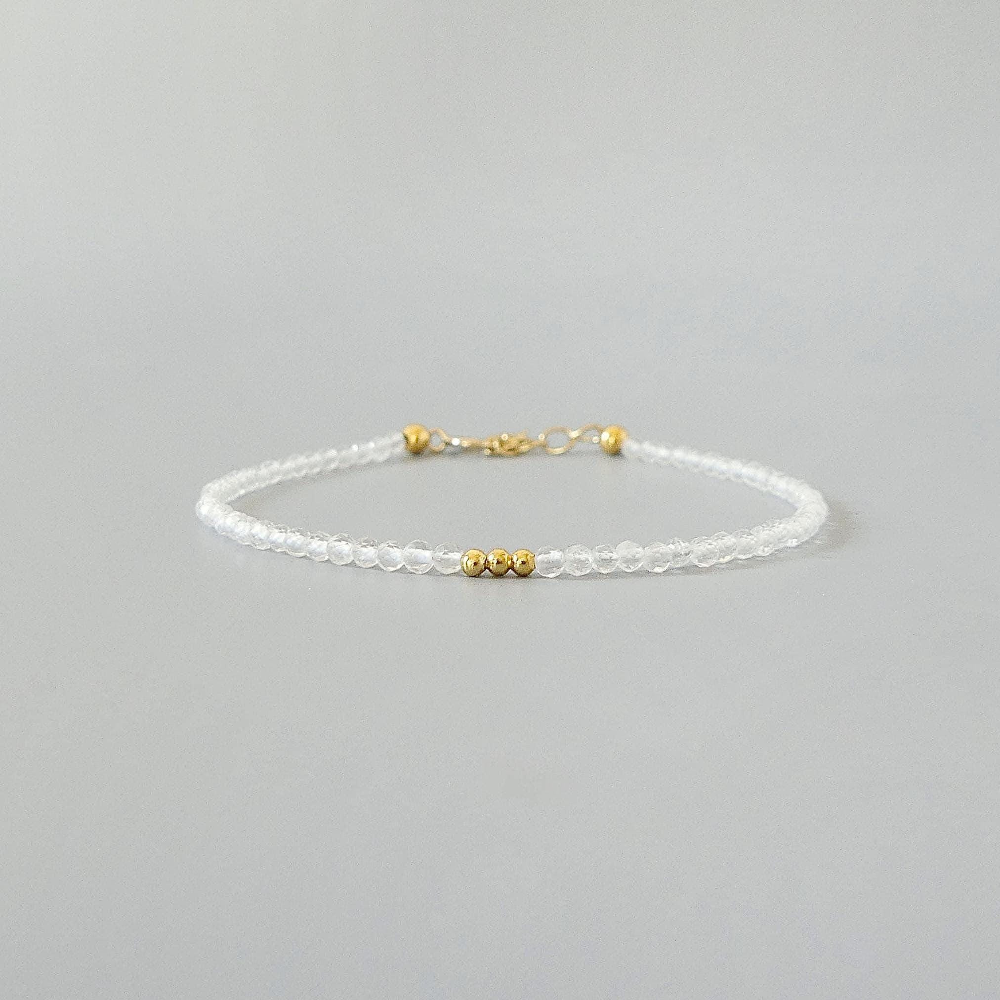 Tiny Rock Quartz Bracelet Dainty Clear Quartz Gemstone Beaded Bracelet Sparkly Crystal Jewelry Minimalist April Birthstone Birthday Gift