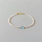 Tiny Pink Morganite Bracelet with Swiss Blue Topaz -Dainty Jewelry