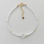 Tiny Aquamarine Bracelet Dainty Gemstone Beaded Bracelet Blue Crystal Stacking Jewelry Minimalist March Birthstone Birthday Gift Mom Wife