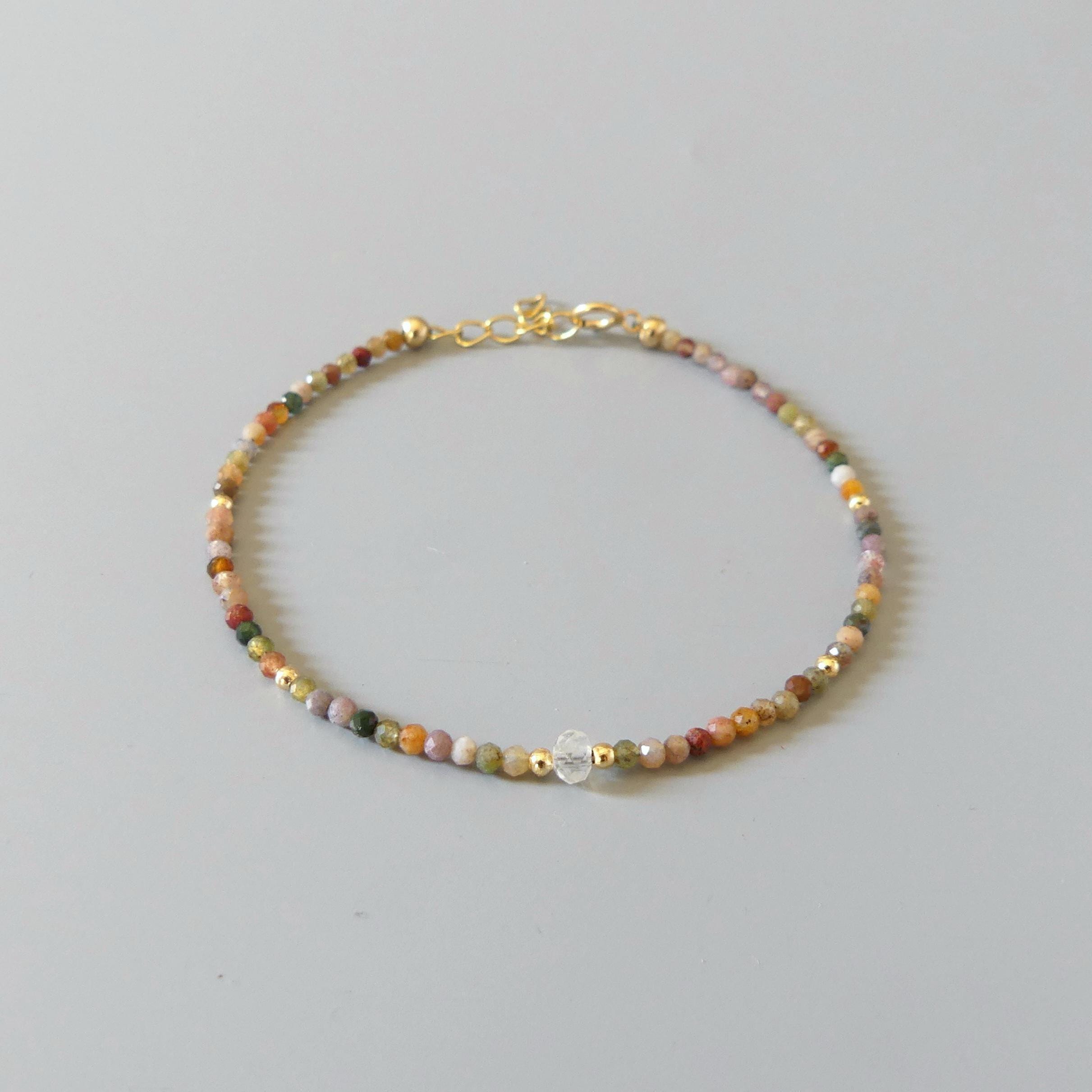 Tiny Indian Agate Beaded Bracelet -Dainty Minimalist Jewelry