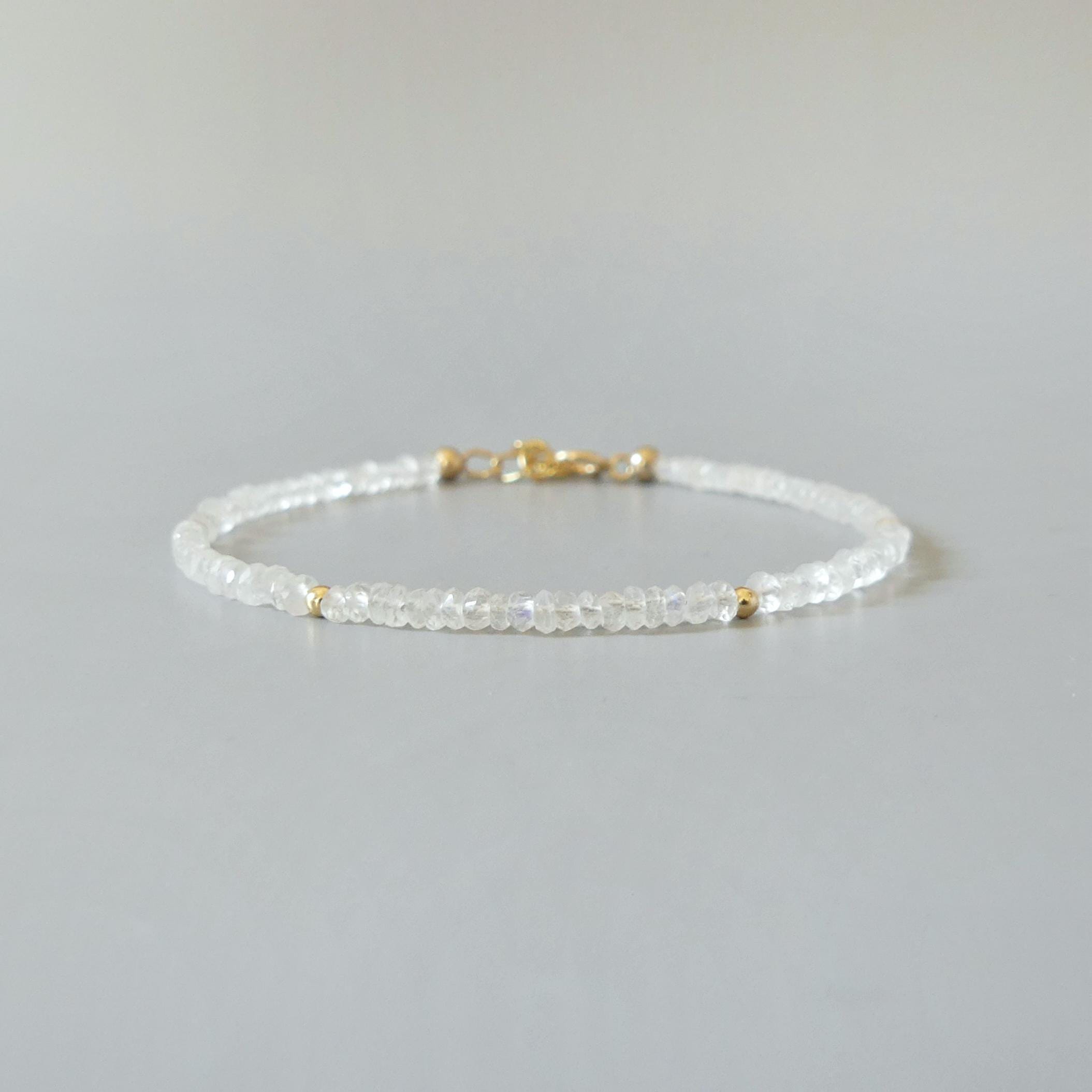 Tiny Rainbow Moonstone Bracelet - Dainty June Birthstone Jewelry