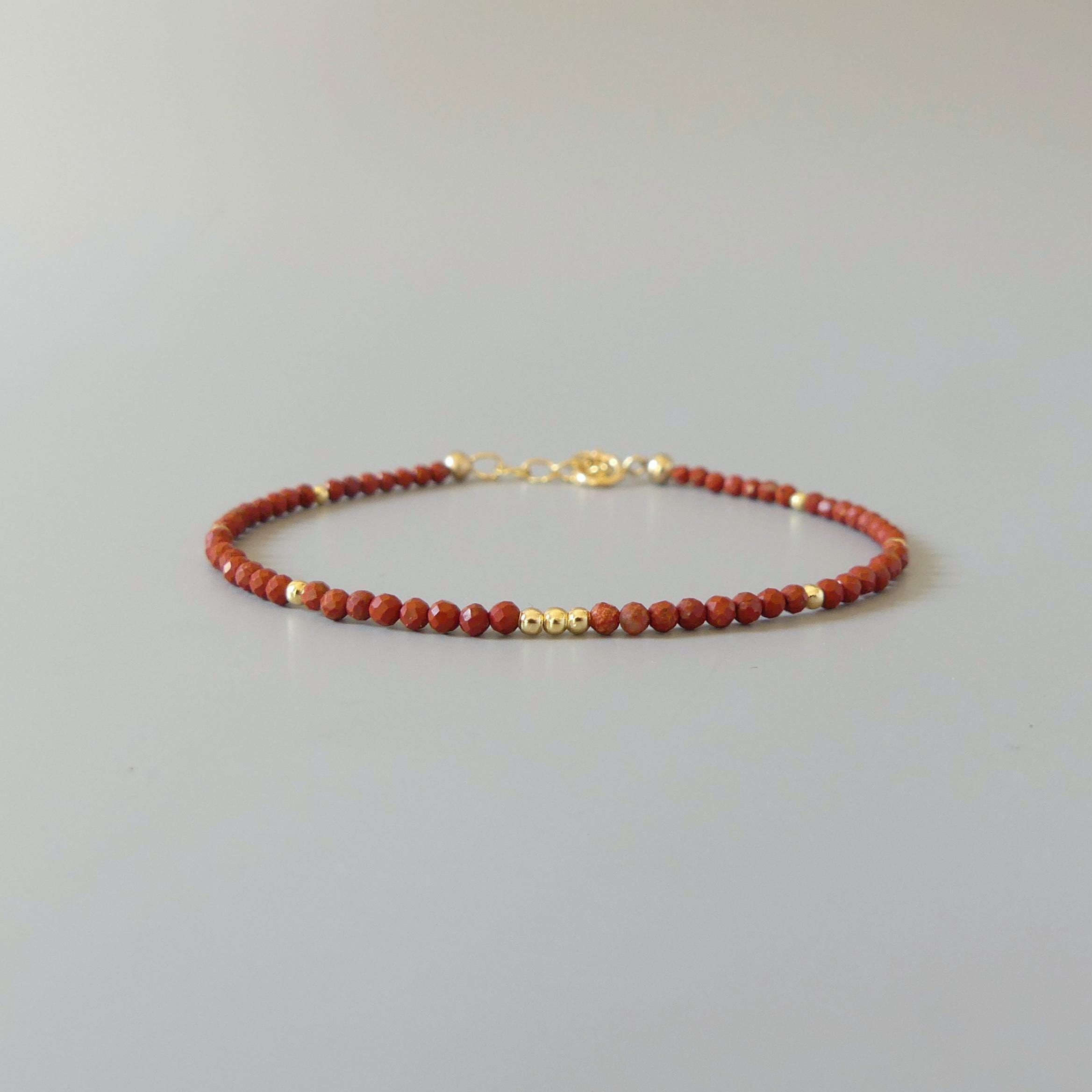Tiny Red Jasper Bracelet - Dainty Protection Gemstone Jewelry