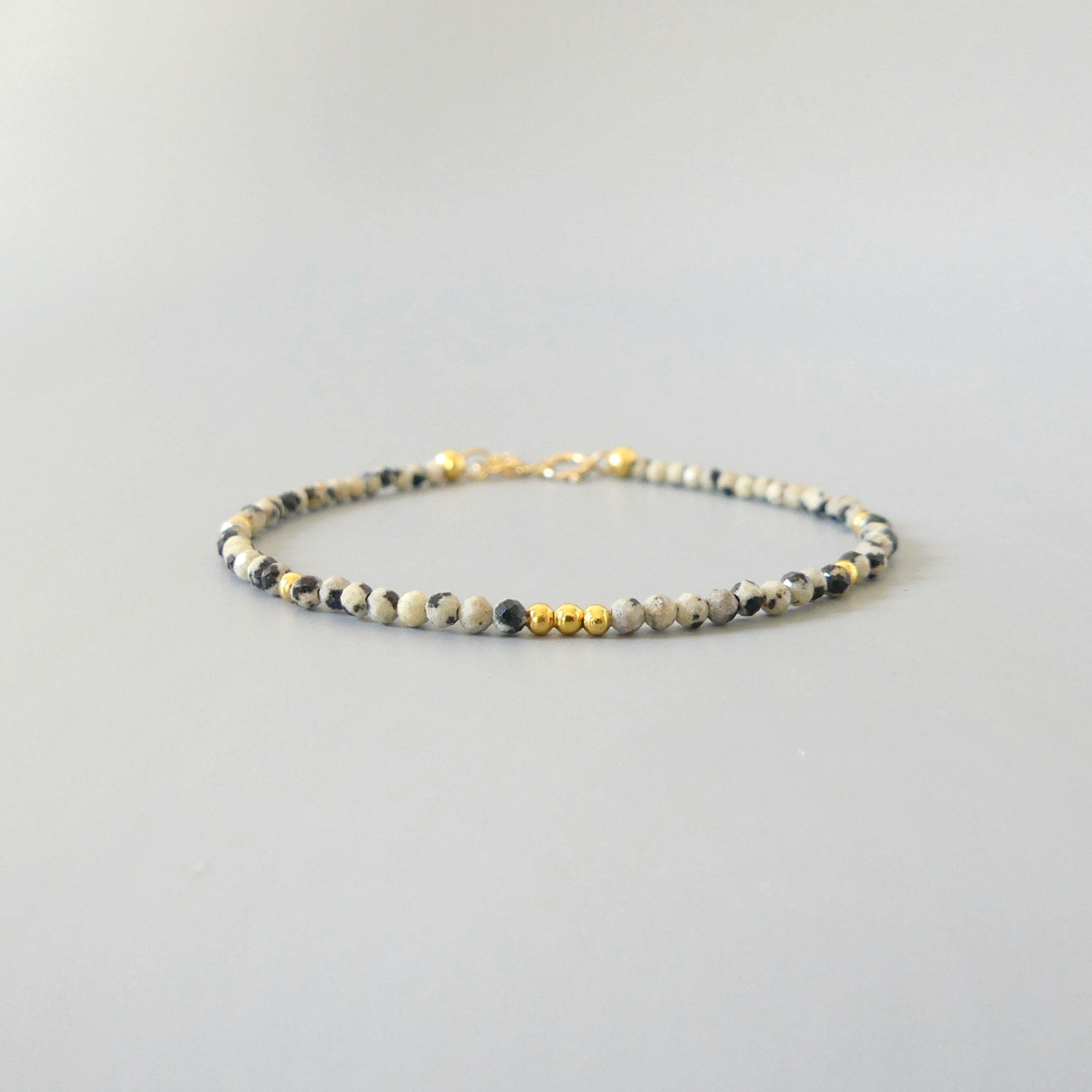 Tiny Dalmatian Jasper Bracelet Dainty Spotted Jasper Gemstone Beaded Bracelet Trendy Crystal Jewelry Minimalist Birthday for Women Sister