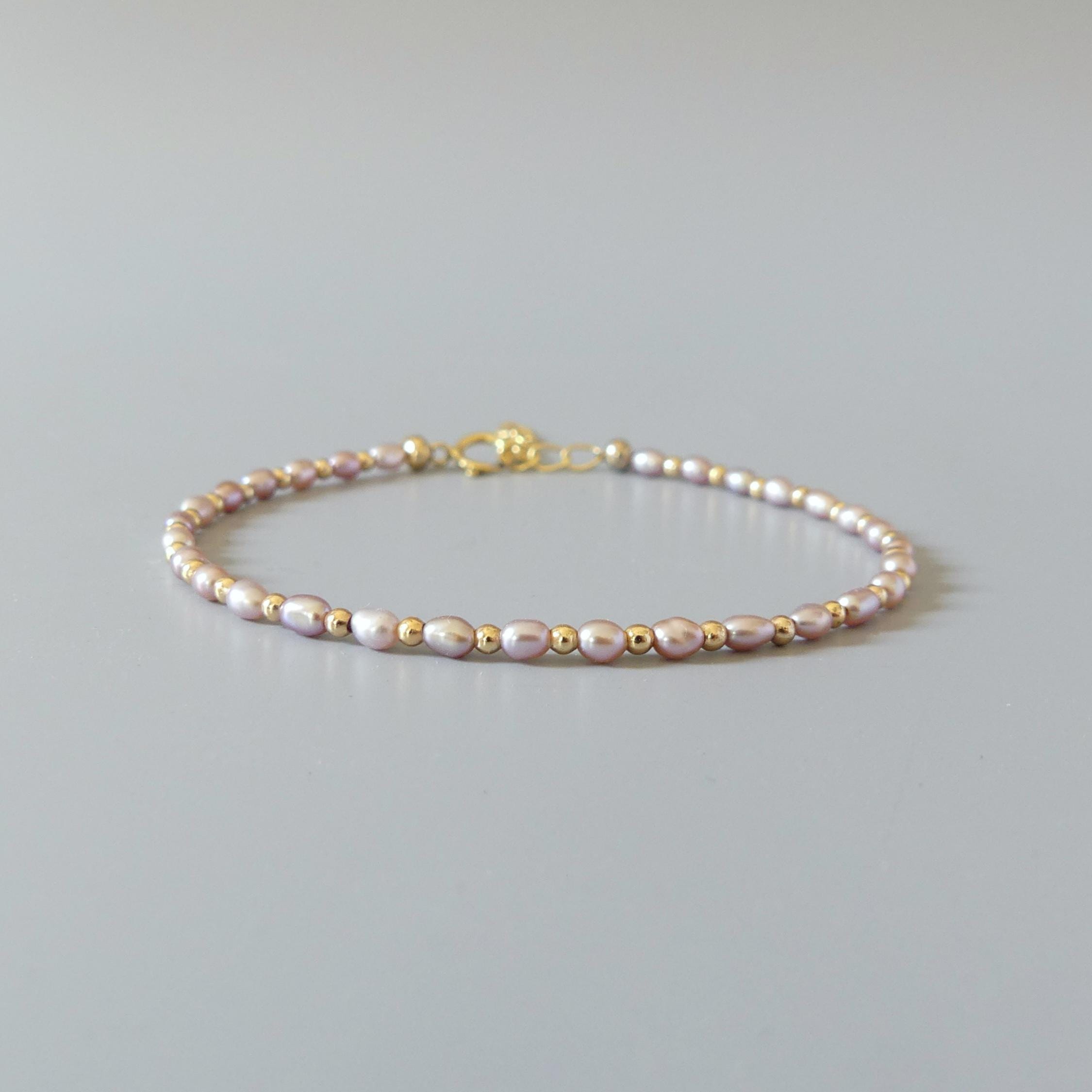 Tiny Rose Pearl Bracelet -Dainty Beaded Jewelry